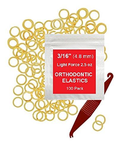 Prairie Horse Supply Orthodontic Elastic Rubber Bands - 3/16 Inch, Small, 100 Pack, (2.5 Ounce) for Braces, Dreadlocks, Hair Braids, Fix Tooth Gap, Includes Free Elastic Placer - Natural - Light