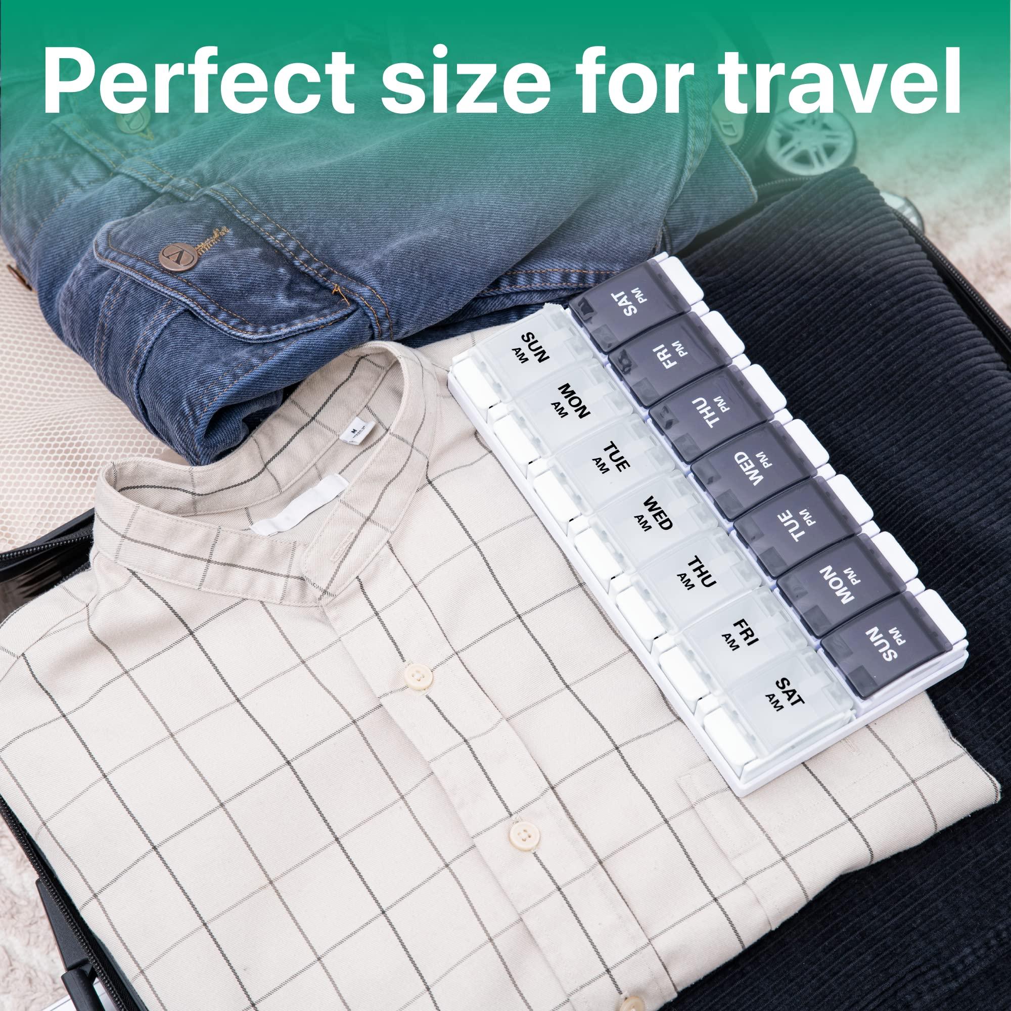 Sukuos Sukuos AM PM Weekly 7 Day Pill Organizer, 2 Times A Day Pill Box with Arthritis Friendly Push Button, Medicine Cases for Vitamin/Fish Oil/Supplements, Easy to Clean