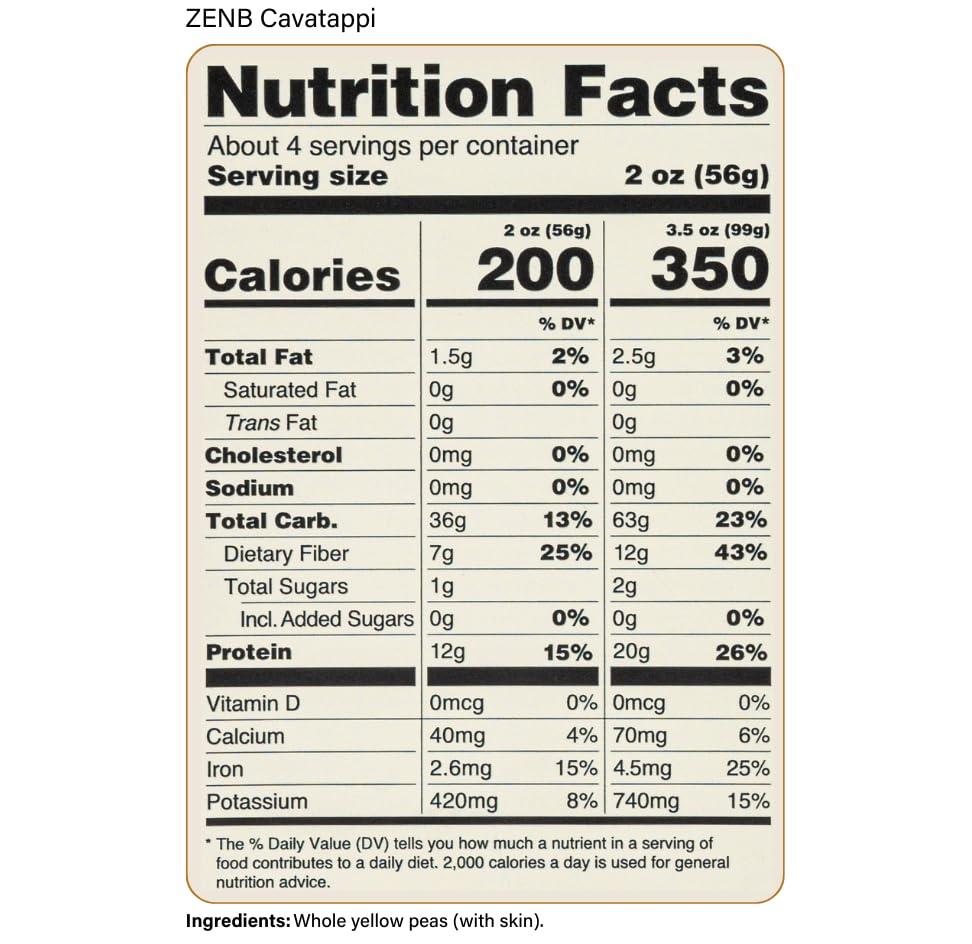 ZENB ZENB Plant-Based Cavatappi - Pasta Made From 100% Yellow Peas, Gluten Free, Non-GMO & Vegan, Less Carbs than Traditional Pastas, 20g Protein & 12g Fiber In Every 3.5 oz Serving - 8 oz Boxes (Pack of 3)