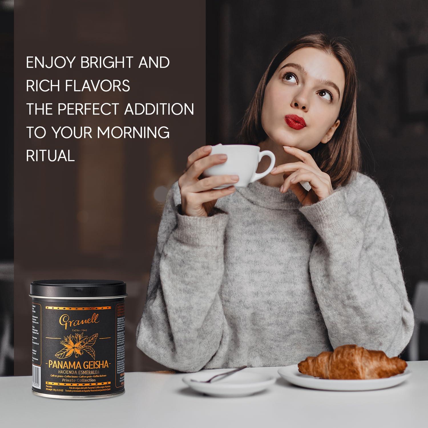 Cafs Granell Panama Geisha Coffee Beans: Cafs Granell Hacienda Esmeralda Whole Bean Coffee Medium Roast, Premium Low Acid Panama Coffee from Arabica Coffee Beans, Gourmet Coffee Lover Gifts for Men & Women 3.5 oz