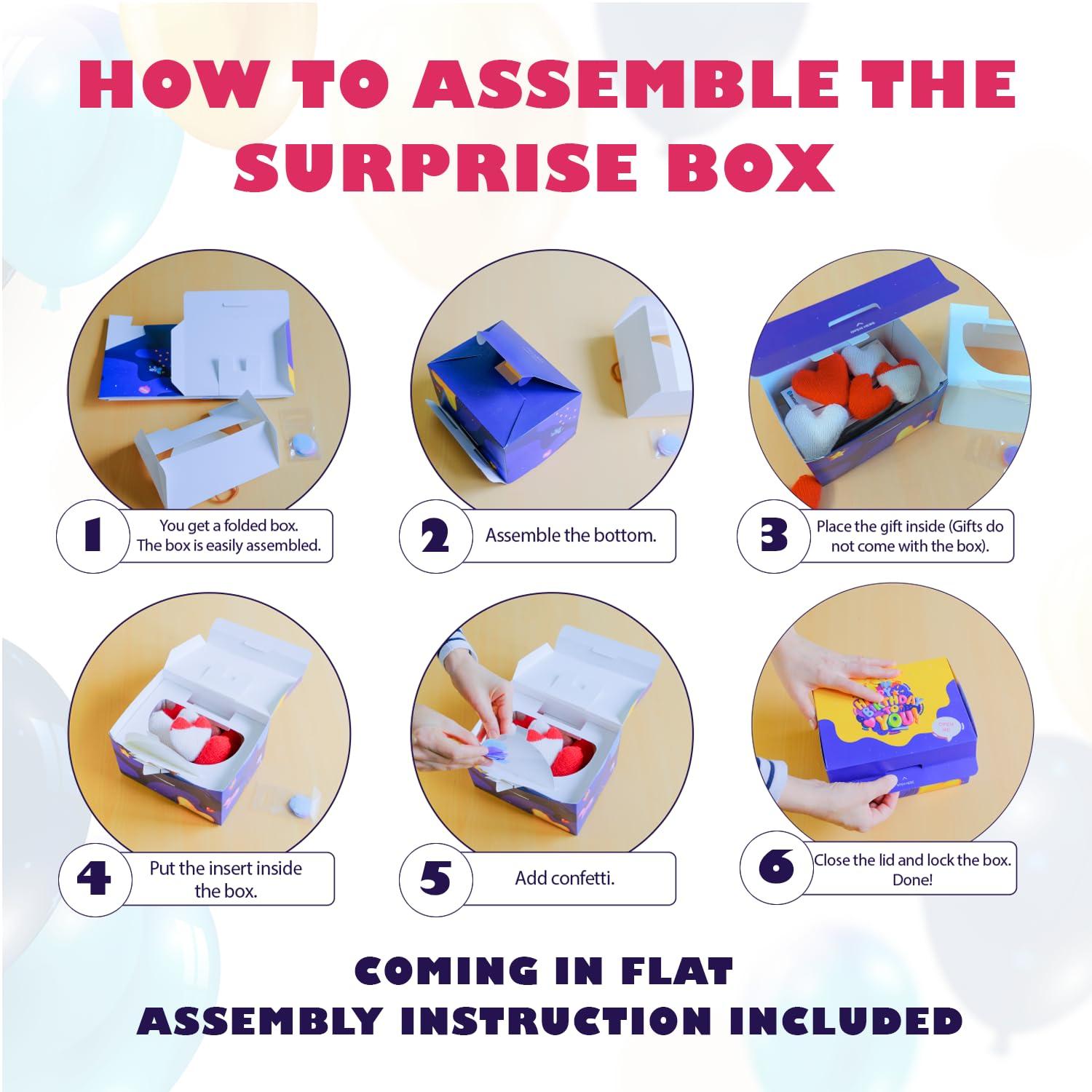 FETTIPOP FETTIPOP Gift Box DIY (Red), Gift Box Exploding Confetti - Happy Birthday, Surprise Prank Box Pop Up 7.2x5.5x4.3 in.