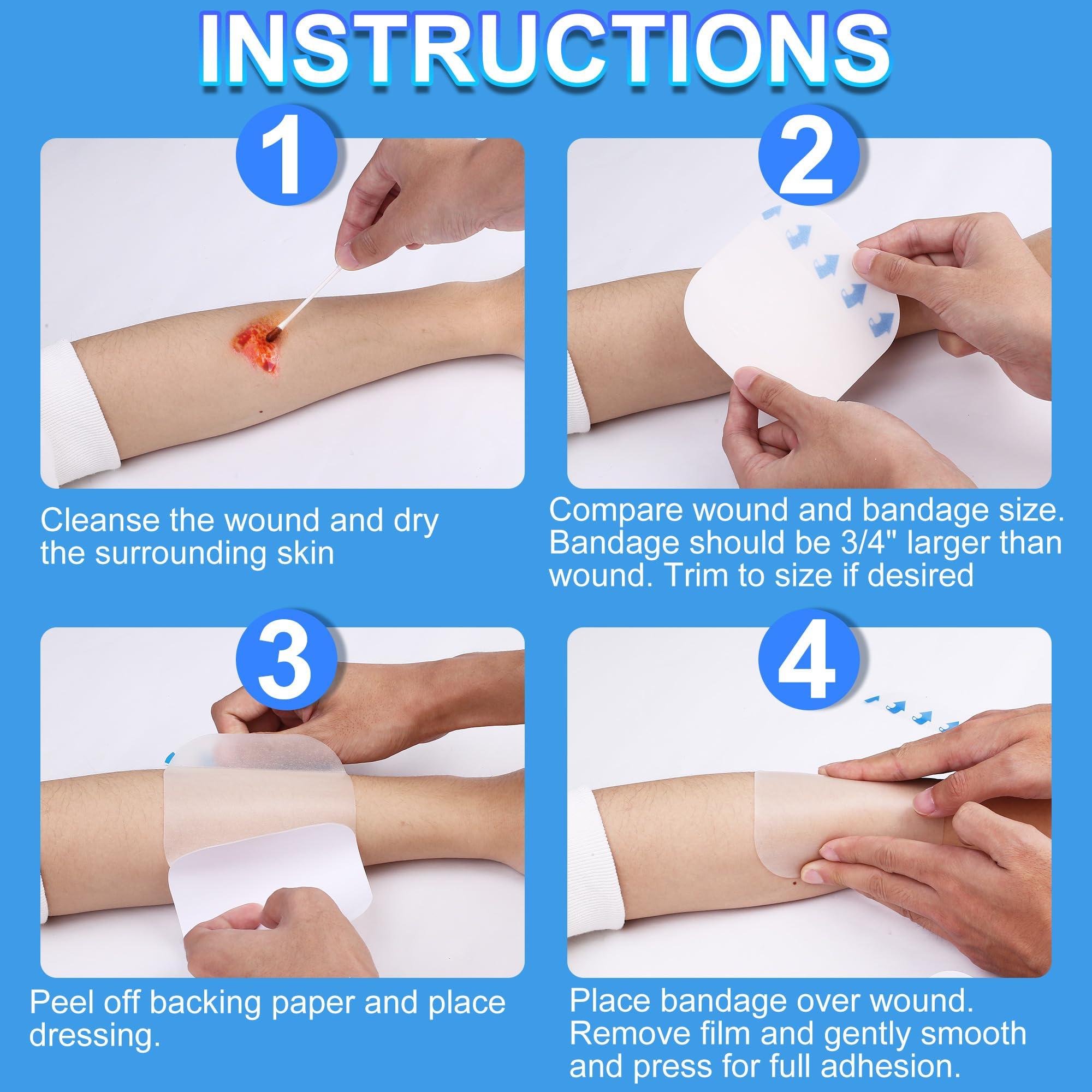 LotFancy LotFancy Hydrocolloid Bandages, 4x4, 14 Patches, Ultra Thin, FSA HSA Eligible, Large Hydrocolloid Dressing, Waterproof Wound Care Dressing Pad for Blister, Bed Sore, Burn, Pressure Ulcer Healing