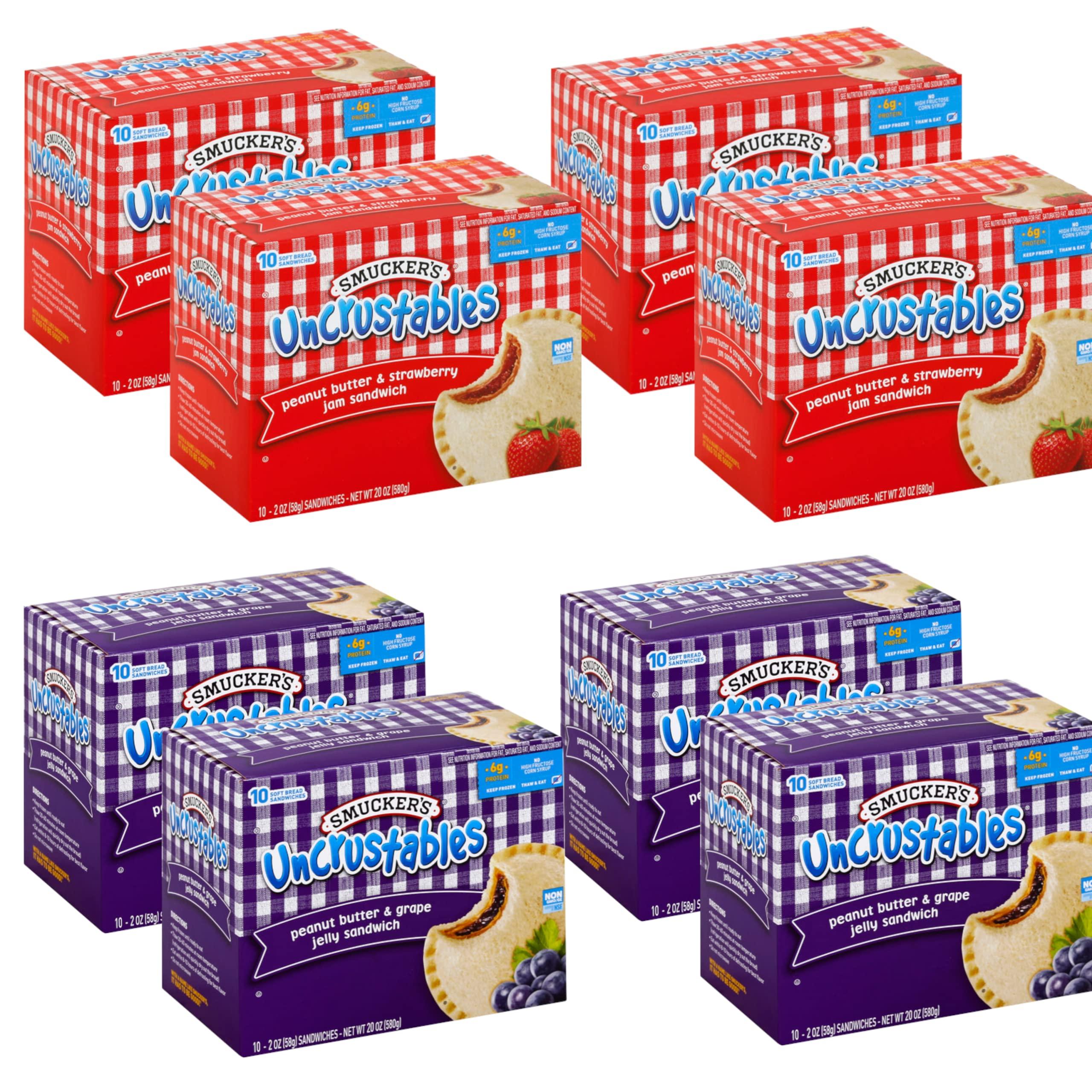 Ready Set Gourmet Smucker’s Uncrustables Variety Pack- Smuckers Sandwich Peanut Butter & Strawberry Jam- Smucker’s Peanut Butter & Grape Jelly Sandwich- 4 Boxes of Each, Total 8
