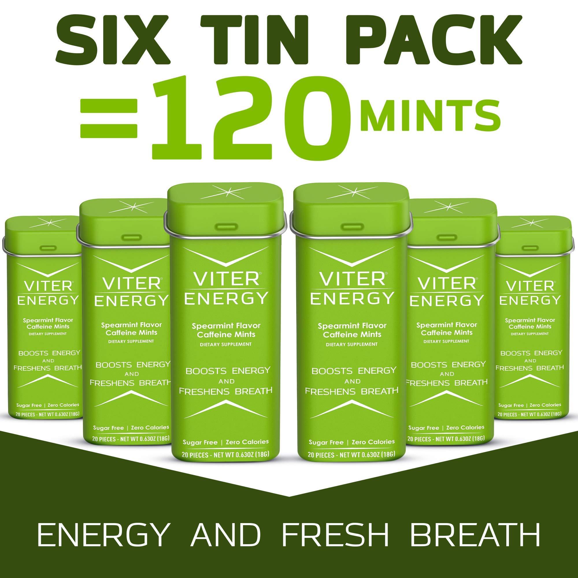 Viter Energy Viter Energy Caffeine Mints (120 Pieces) - 40mg Caffeine, Sugar Free, Vegan Breath Mints, B Vitamin Complex, Energy Caffeine Pills (Spearmint, 6 Pack)