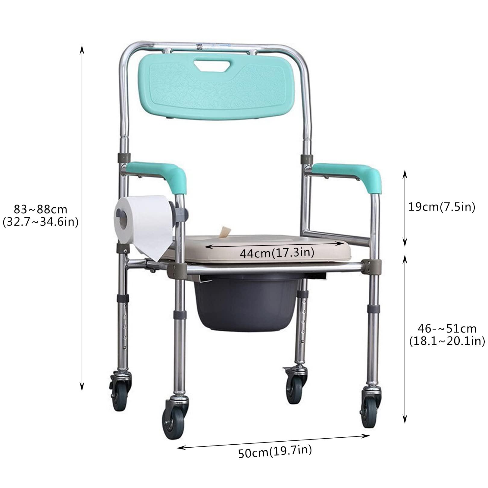 RAGGZZ Shower Chair Medical Bedside Commode for Seniors, Portable Potty Chair with Back and Arms, Raised Toilet Seat Adjustable Toilet Safety Frame Supports up to 330 LBS
