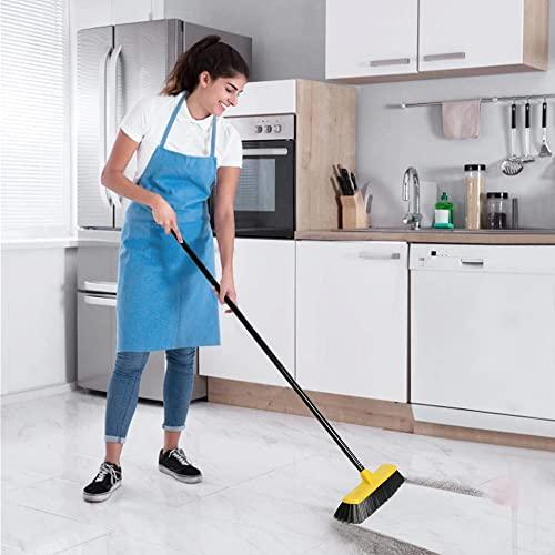 LandHope Push Broom with Long Handle, Floor Brush 47.6 inch Soft Bristle Broom 12.2" Wide for Cleaning Bathroom Kitchen Patio Garage Deck Tile