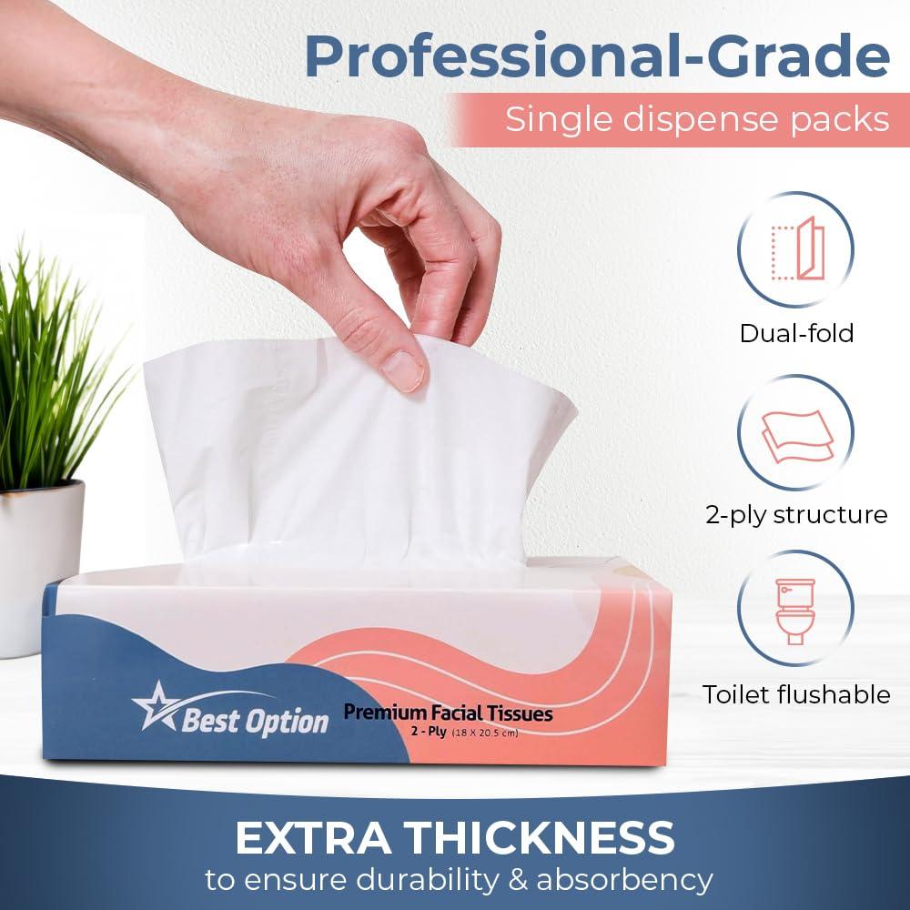 Best Option Soft 2-Ply Facial Tissue, White, 100-Count Box| Professional, Gentle and Durable | Great for Bathroom, Office, Business, School (3,000 Tissues, Bulk Pack of 30-Boxes)
