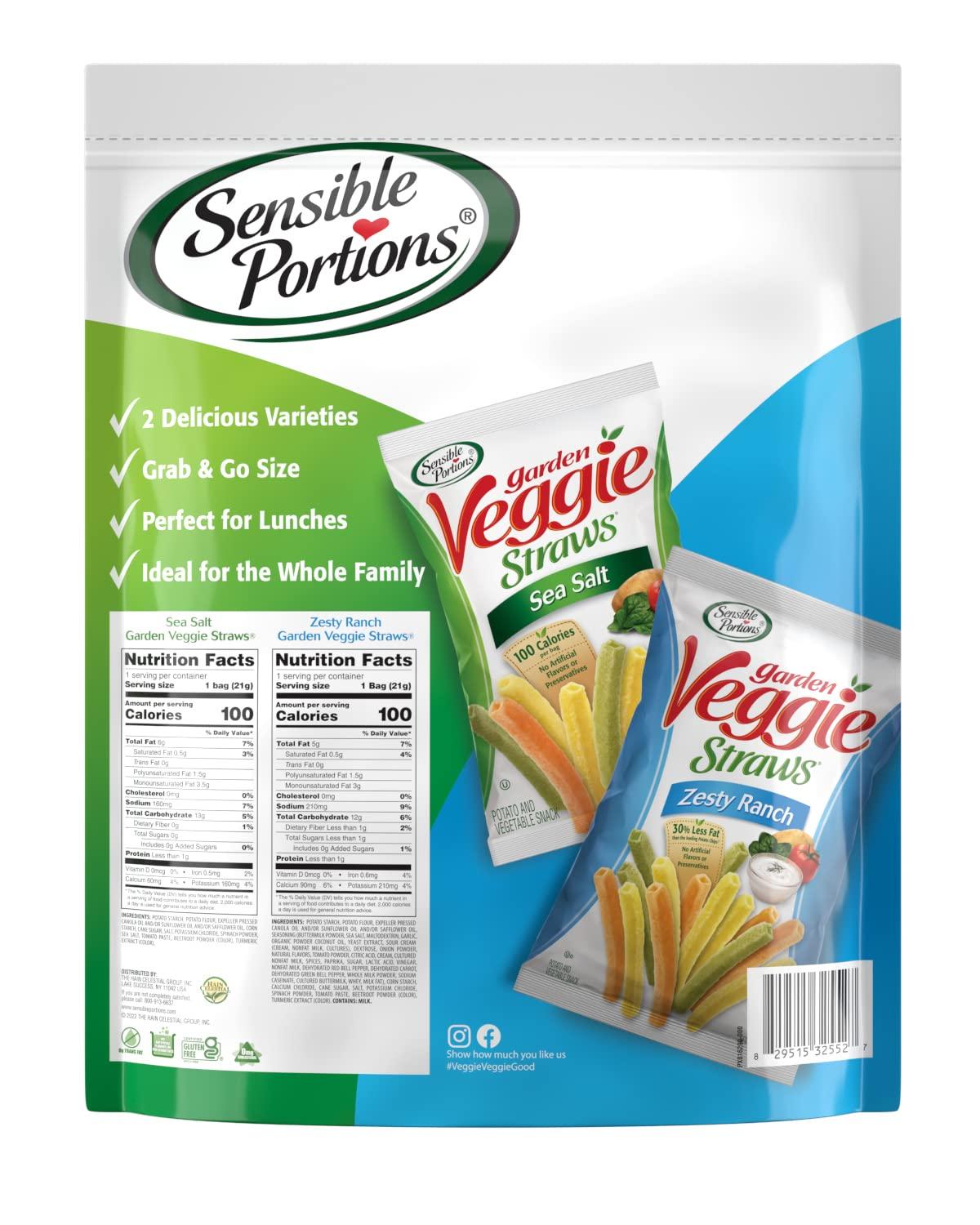 Sensible Portions Sensible Portions Veggie Straws Multi-Pack, Sea Salt and Zesty Ranch Flavor, Gluten-Free Chips, Individual Snacks, 0.75 Ounce Bag, (Pack of 20)