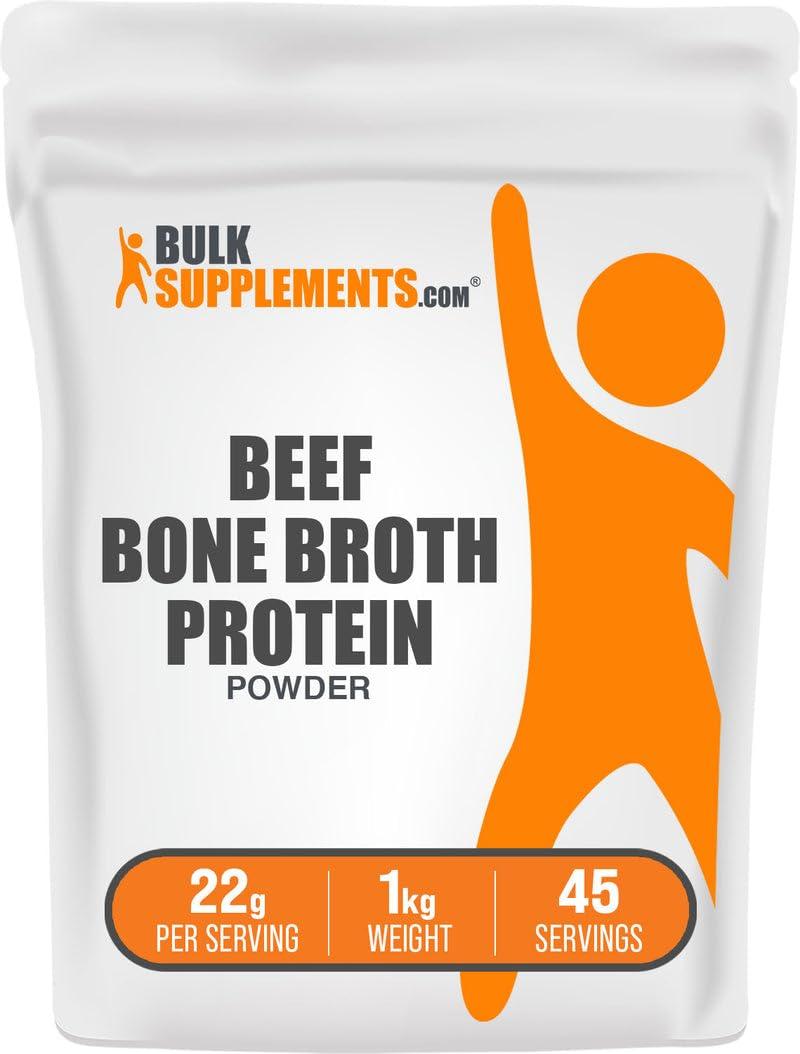 BULKSUPPLEMENTS.COM BulkSupplements.com Beef Bone Broth Protein Powder - Bovine Bone Broth Protein, Lactose Free Protein Powder - Dairy Free & Gluten Free, 22g per Serving, 1kg (2.2 lbs) (Pack of 1)