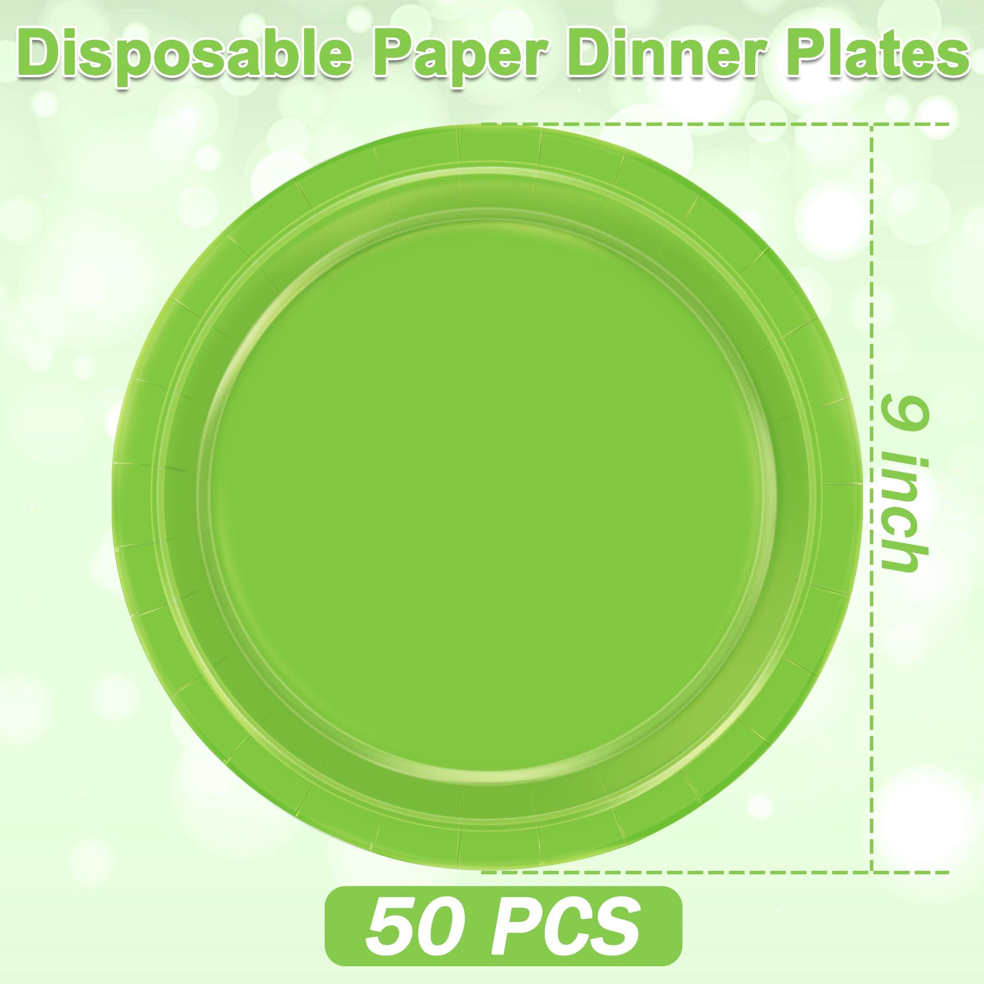QZYL QZYL 50 PCS Disposable Paper Plates, 9 Inches Dinner Paper Plates Set, Lime Green Heavy Duty Paper Plates, Round Paper Plates for Daily Use Picnic Anniversary Birthday St Patricks Day Party Supplies