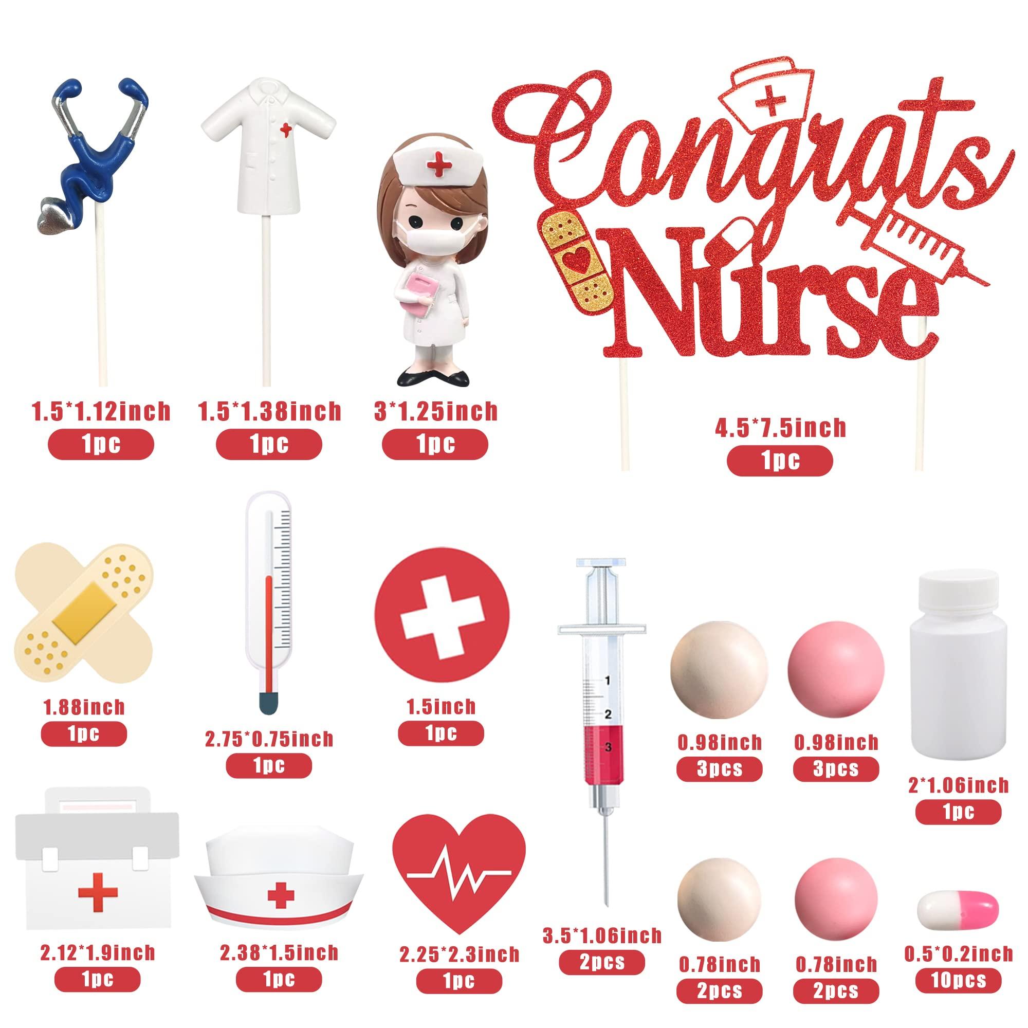 DRWATE 33 PCS Nurse Cake Toppers Nursing Cupcake Toppers Medicine Stethoscope Medical Instruments Decorations for Medical Rn Doctor Nurse Themed Party Supplies Nursing Graduation Cupcake Decorations