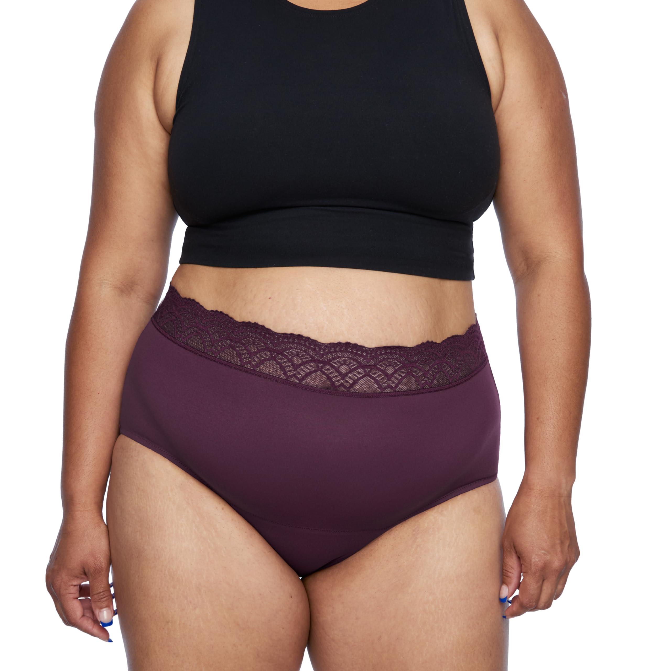 Thinx For All Leaks Thinx For All Leaks Hi-Waist Underwear, Holds up to 100ml or 6tbps or 1/4 Cup Worth of Liquid*, Light Absorbency Incontinence Underwear for Women, Feminine Care, BlackBerry, 5XL