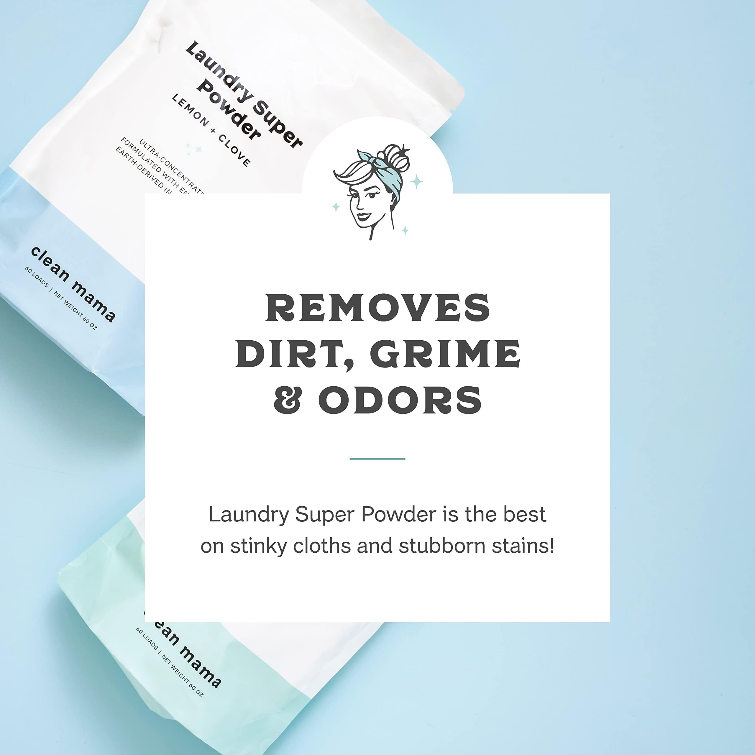 CLEAN MAMA Clean Mama Laundry Super Powder Detergent - Extra Strength Laundry Detergent Powder - Natural Laundry Detergent for Sensitive Skin - Enzyme Powered, Fights Stains & Odors - Sweet Mint, 60 Loads