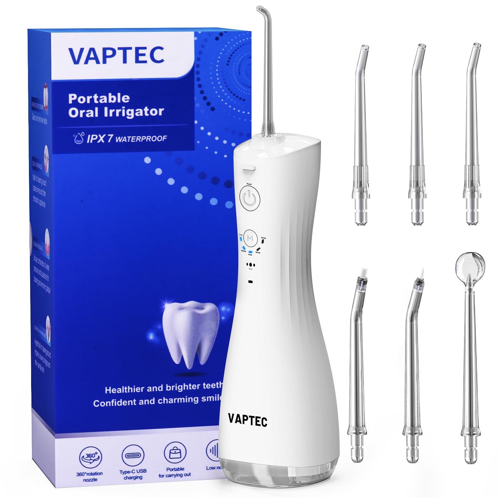 VAPTEC Power Water Flossers for Teeth Cleaning and Flossing, Water Dental Flosser Teeth Pick - Cordless Portable 6 Modes Oral Irrigator Dental, Rechargeable Travel Irrigation Cleaner IPX7 Waterproof (White)