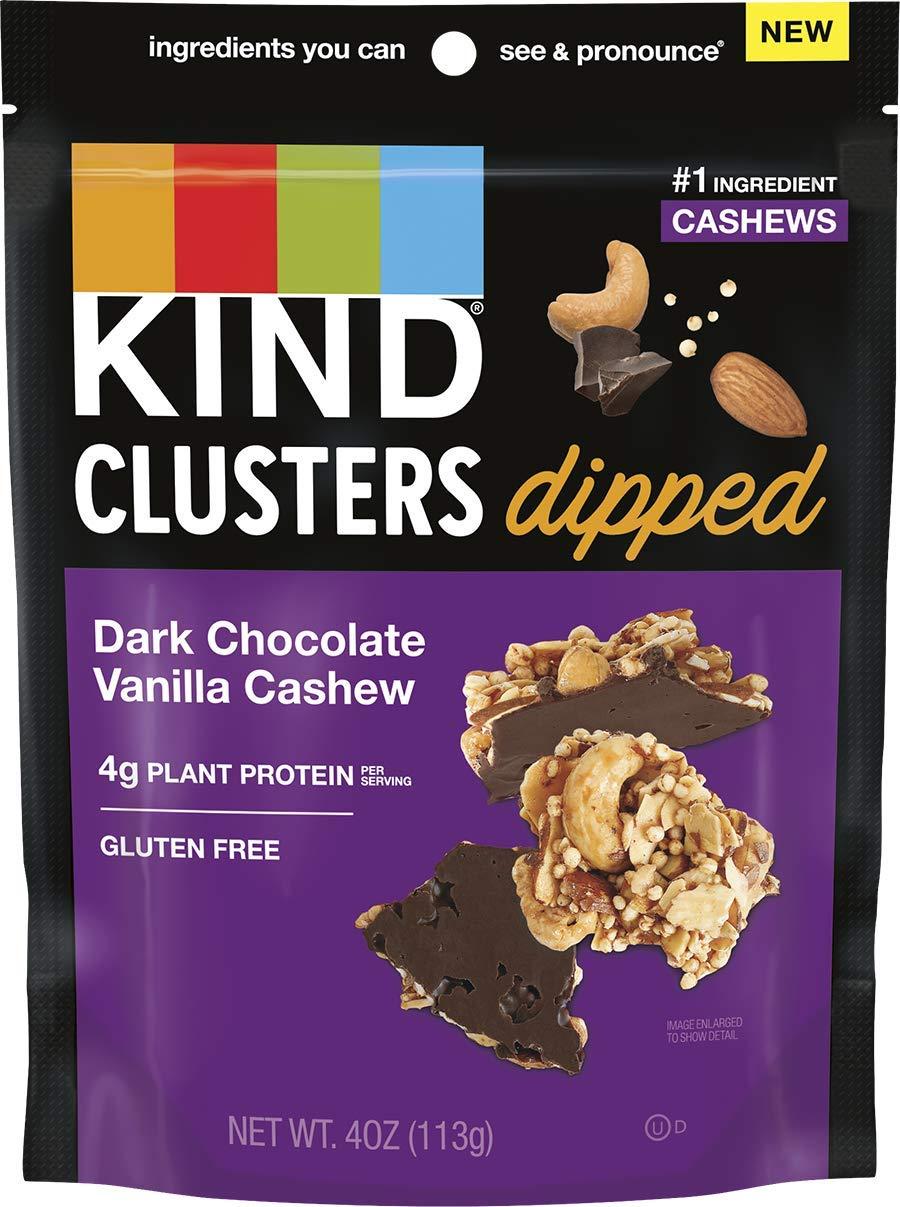 KIND KIND Snack Clusters Dipped, Dark Chocolate Vanilla Cashew, Gluten Free, 4g Protein, 4 Ounce , 8Count