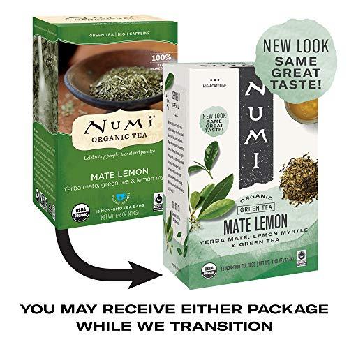 Numi Numi Organic Tea Mate Lemon, 18 Count (Pack of 6) Box of Tea Bags Yerba Mate Green Tea Blend
