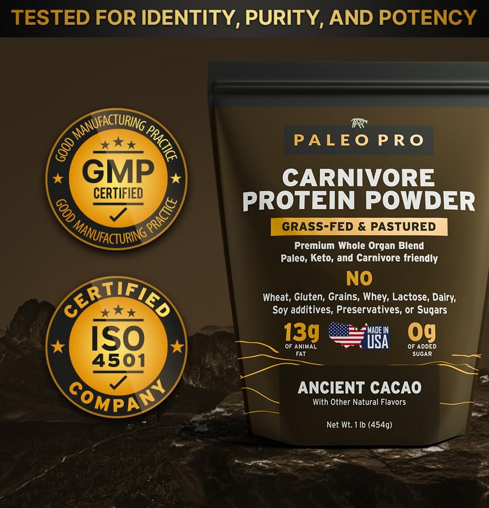 Paleo Pro PaleoPro Carnivore Complete (Ancient Cacao) Pastured & Cage-Free Protein, Grass-Fed Beef Tallow, Beef Organs | No Sugar, Soy, Grains or Net Carbs | Gluten Free. Paleo & Keto Macros (15 Servings)