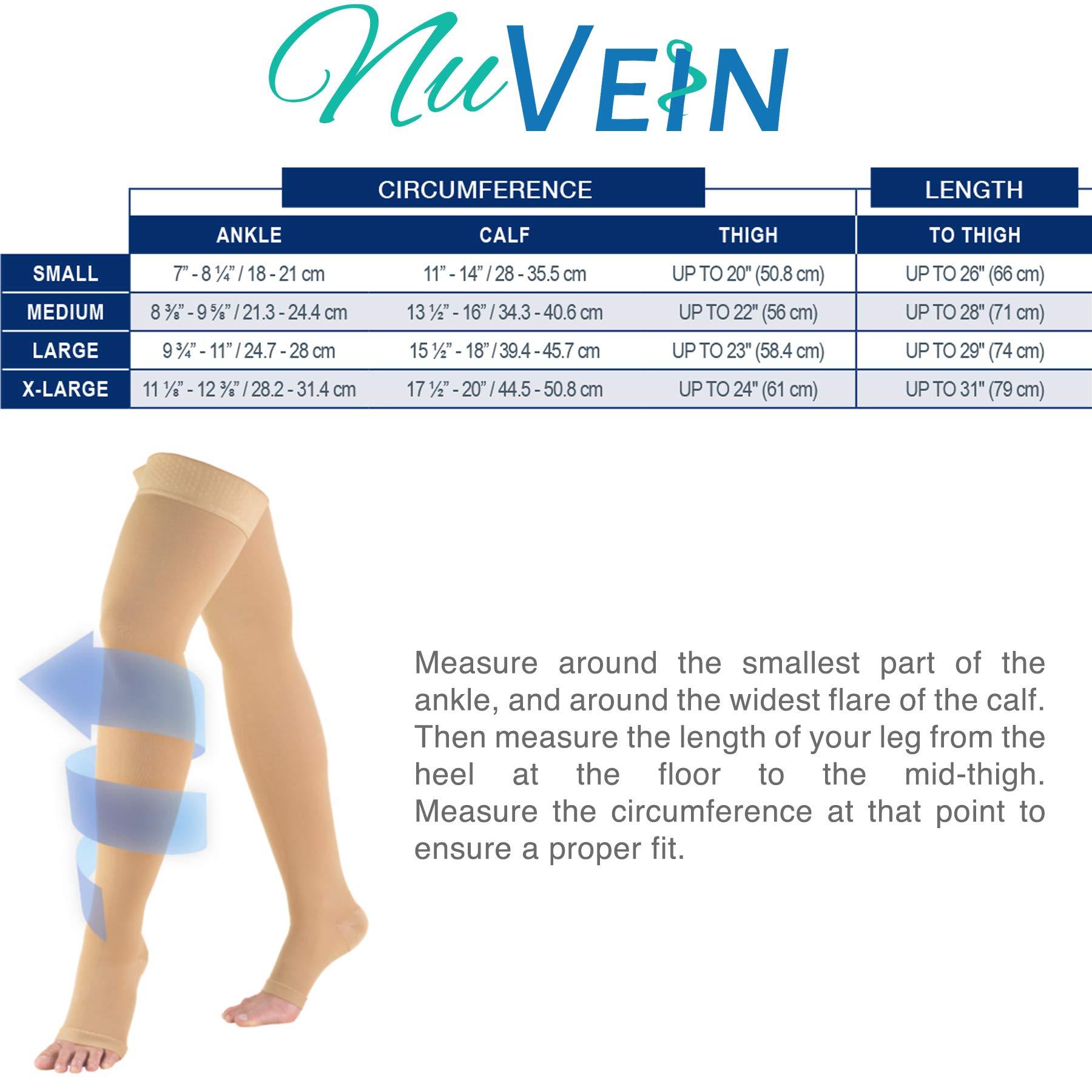 NuVein NuVein Medical Compression Stockings, 20-30 mmHg Support, Women & Men Thigh Length Hose, Open Toe, Brown, 2X-Large