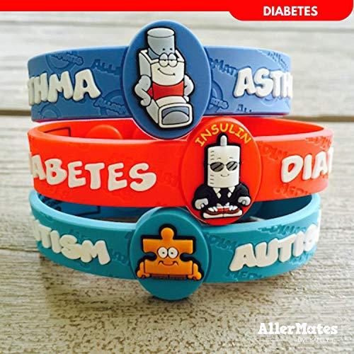 Allermates Diabetes Bracelets for Kids, Kids Medical Wristband – Diabetic Child Alert, Diabetic Medical Alert for Kids Ages 3+, Latex Free Diabetes Awareness Bracelets Adjustable & Soft (2 Pack “TAB”)