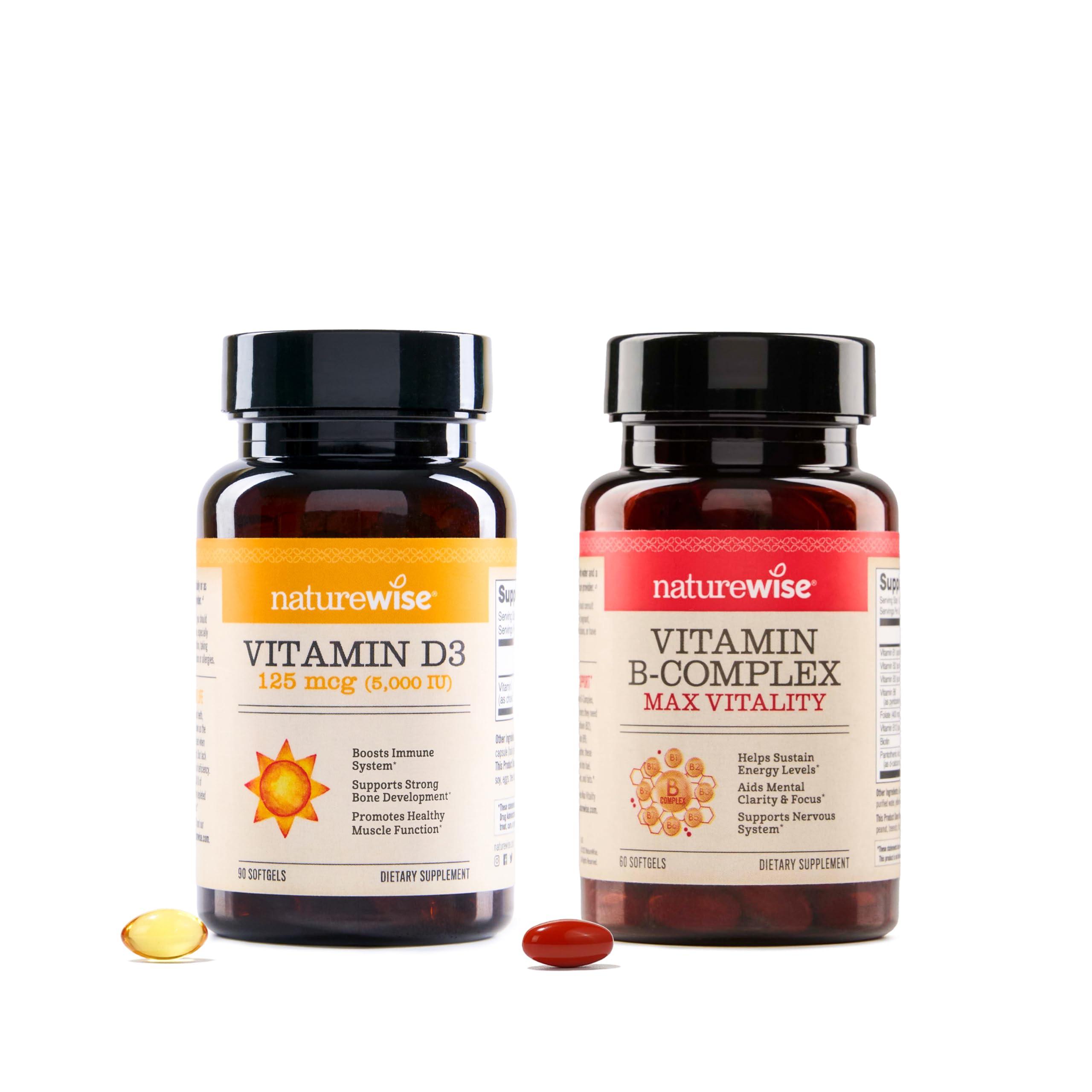 NatureWise NatureWise Vitamin D3 5000iu Healthy Bones Teeth Muscle Immune Support + Vitamin B Complex Cellular Energy Mental Clarity Women Men