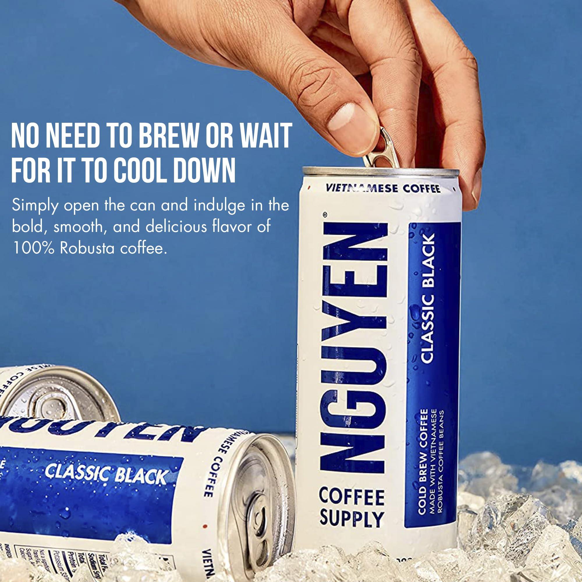 NGUYEN COFFEE SUPPLY Nguyen Coffee Supply - Classic Black: Vietnamese Cold Brew Coffee, 100% Robusta, Zero Sugar, Dairy-Free, 7.5 fl oz cans [12 Pack]