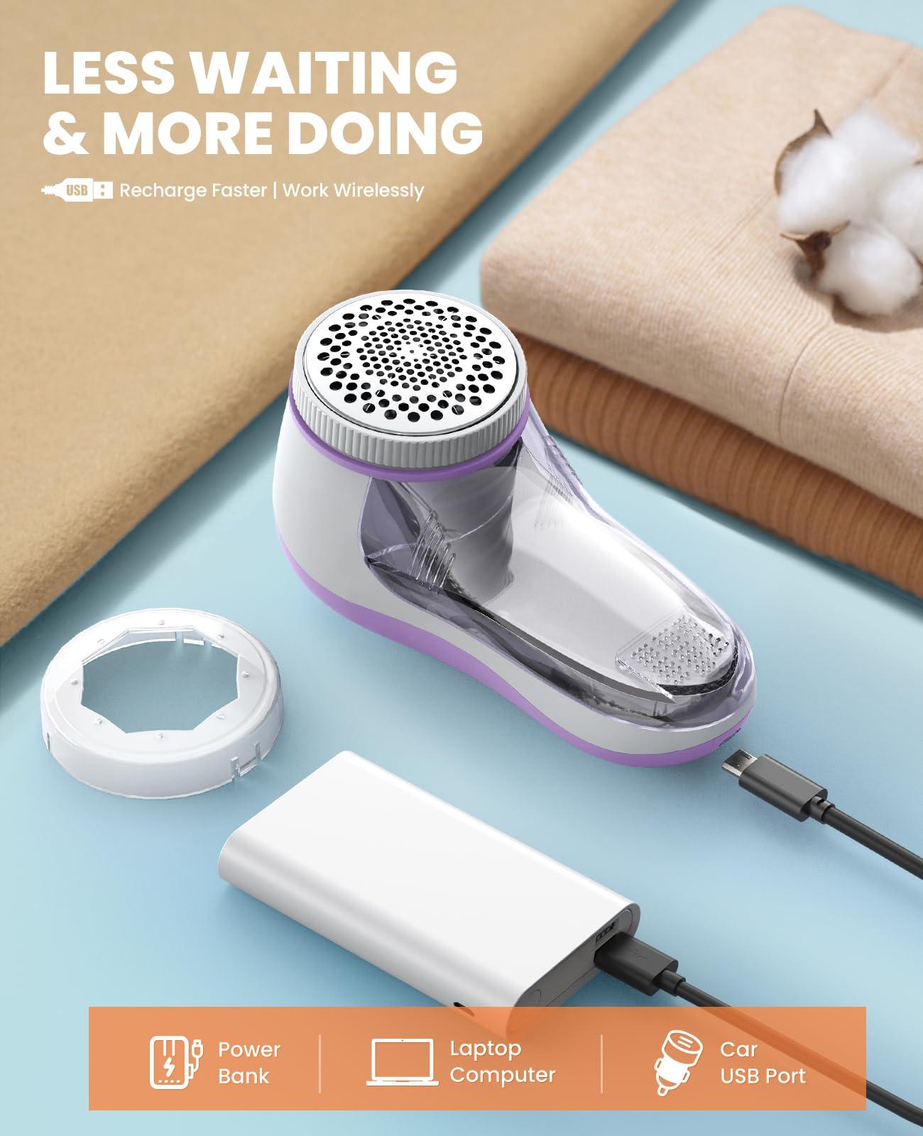 POPCHOSE POPCHOSE Fabric Shaver, Lint Remover for Clothes, Electric Lint Shaver with 6-leaf Blades, Sweater Shavers to Remove Pilling for Clothing, Couch, Furniture, Fuzz, Lint Ball, Bobbles, Violet Purple