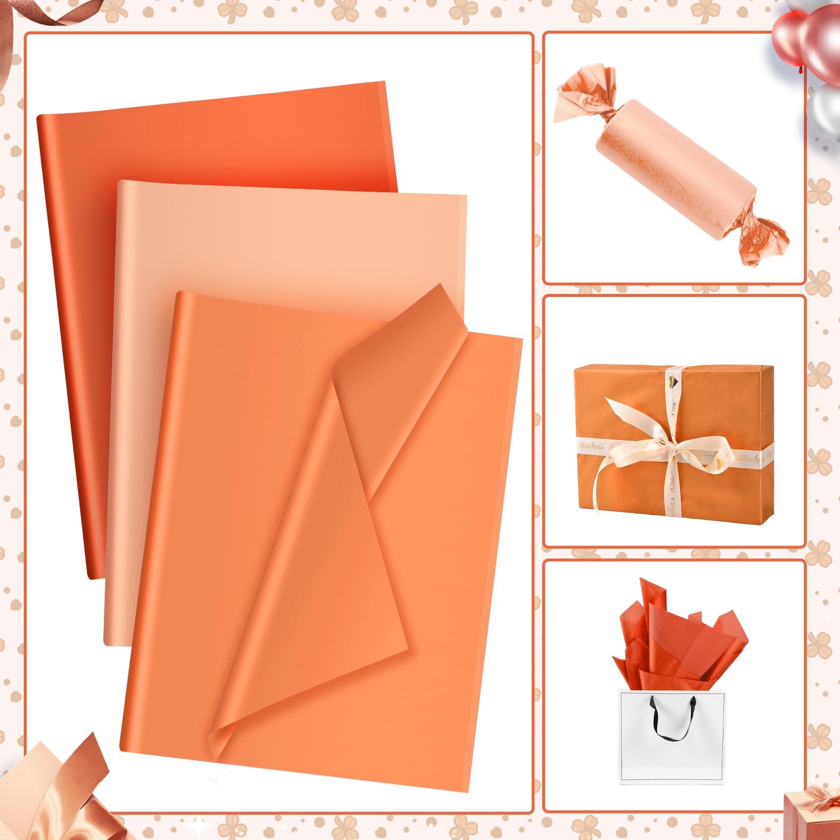 Hlonon 30 Sheets Orange Tissue Paper for Packaging Gift Bags Decoration, Gift Wrap Tissue Paper Bulk for Weddings Birthday DIY Project Christmas Halloween Thanksgiving Gift Wrapping Crafts Decor