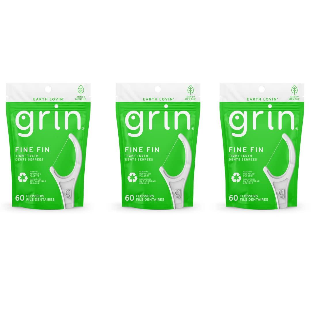 Grin GRIN | Dental Floss |3 Packs of 60 (Fine Fin Tight Teeth Dents Serres)
