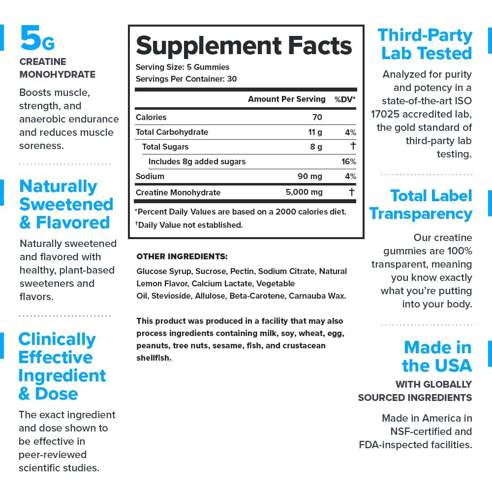 LEGION LEGION Creatine Monohydrate Gummies - Clean Creatine Gummies for Muscle Gain, Improving Endurance & Post Workout Recovery - Creatine Supplement for Maximum Absorption (150 Lemon Drop Gummies)