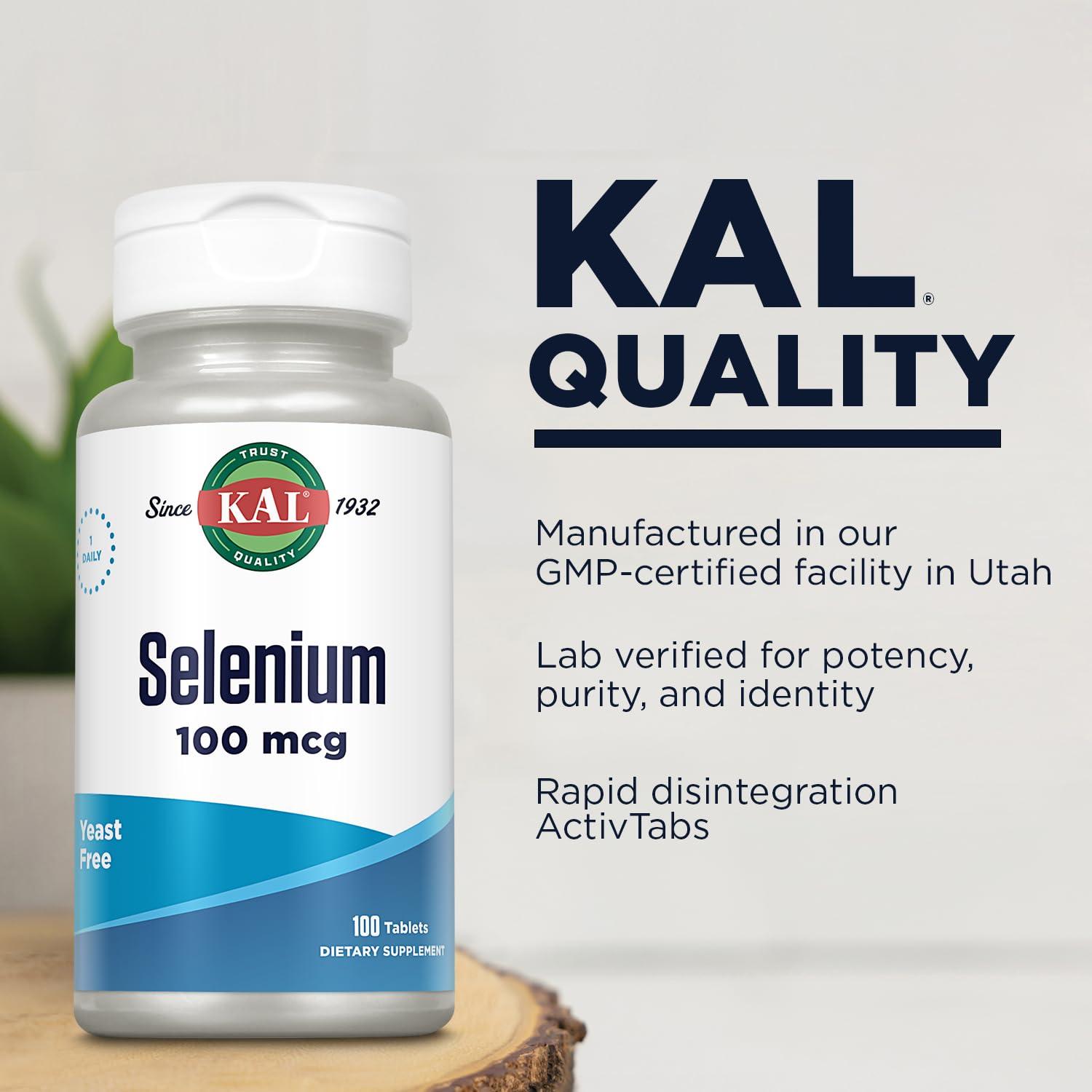 KAL Kal 100 Mcg Selenium Yeast Free Tablets, 100 Count