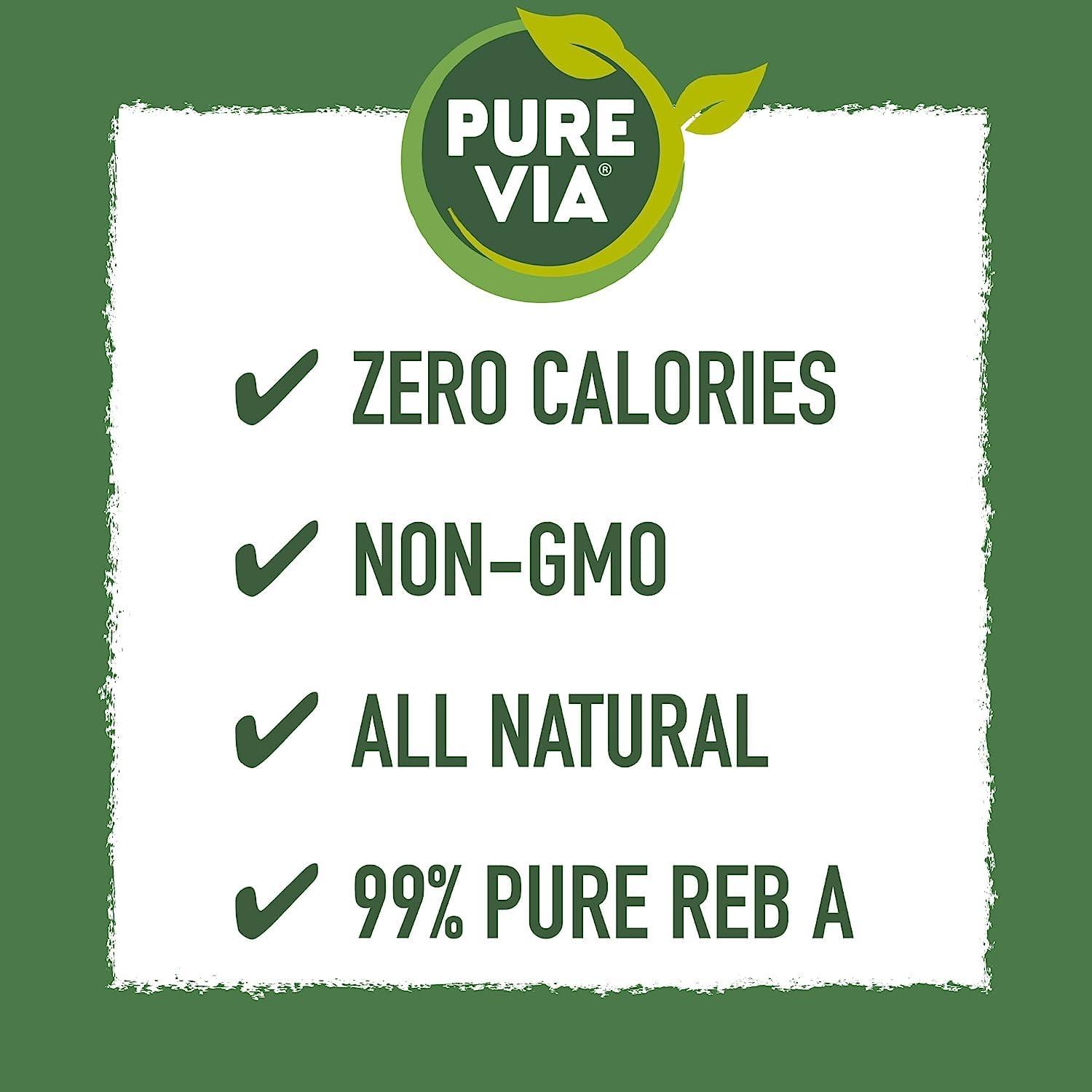 Pure Via PURE VIA Stevia Sweetener Packets, Sugar Substitute, Natural Sweetener, No Erythritol, Zero Calorie Natural Sweetener Packets, 40 Count (Pack of 12)
