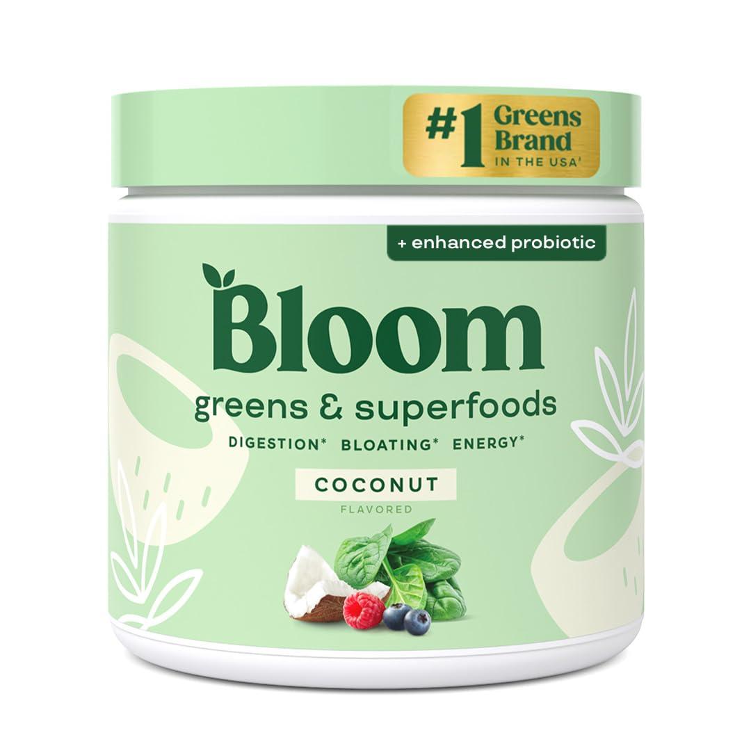 Bloom Nutrition Bloom Nutrition Superfood Greens Powder, Digestive Enzymes with Probiotics and Prebiotics, Gut Health, Bloating Relief for Women, Chlorella, Green Juice Mix with Beet Root Powder, 30 SVG, Coconut