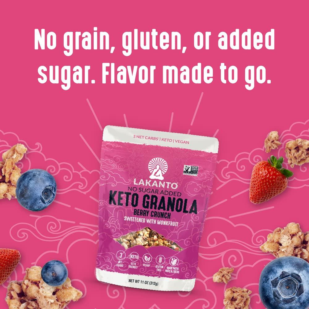 Lakanto Lakanto Berry Crunch Granola - Delicious Snack, Quick Breakfast Cereal, Keto Friendly, Monk Fruit Sweetener, No Sugar Added, Vegan, Gluten Free, Grain Free, 3g Net Carbs (11 oz)
