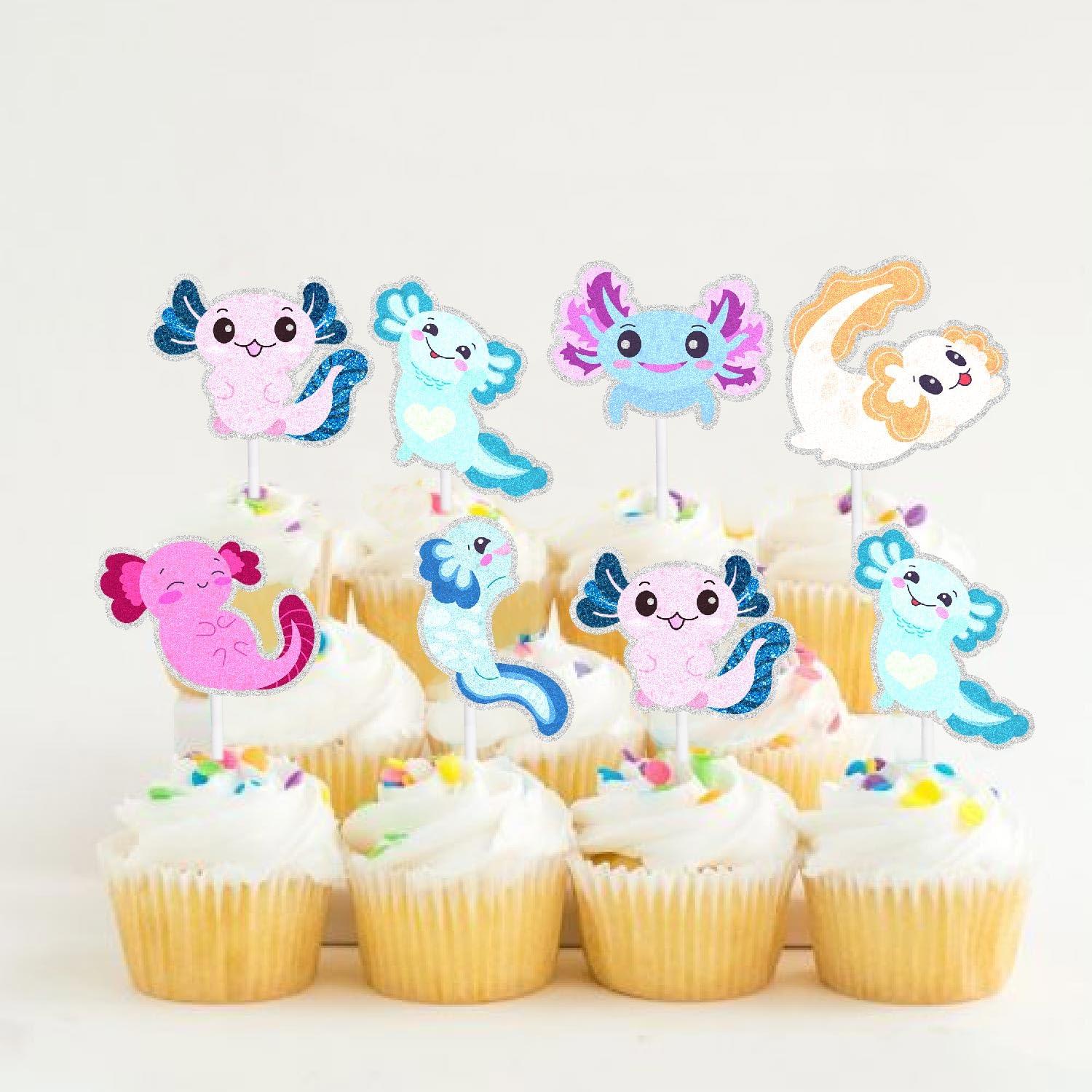 SugarGera Cute Cartoon Axolotl Theme Happy Birthday Cake Decoration for Kids - Amphibian Reptile Theme Party, Boy and Girl Birthday Theme Party, or Baby Shower Salamander aquarium Decoration Supplies - LIANGSS