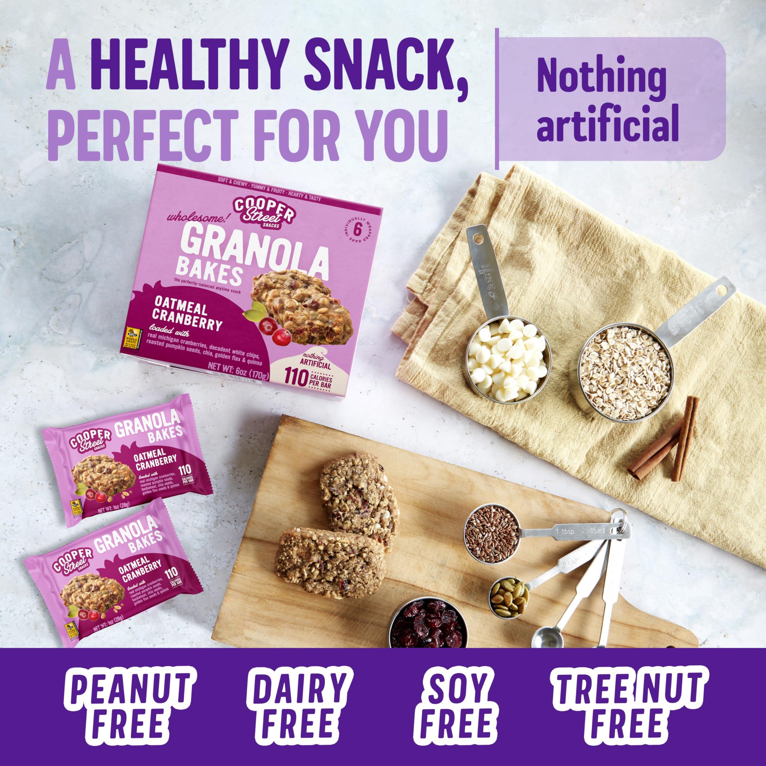 COOPER STREET Cooper Street Granola Bakes - Chewy Breakfast Granola Bars with Chia, Flax, Buckwheat and Oats - Oatmeal Cranberry Individually Wrapped Nut & Dairy Free On-The-Go or School Snacks - 12 Bars, 1oz each