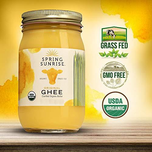 Spring Sunrise Spring Sunrise Organic Grass Fed Ghee Butter - USDA Certified Organic Clarified Butter - Paleo, Keto Friendly, Non-GMO, Gluten, & Casein Free Cooking Oil - Sustainably Sourced (16oz Jar)