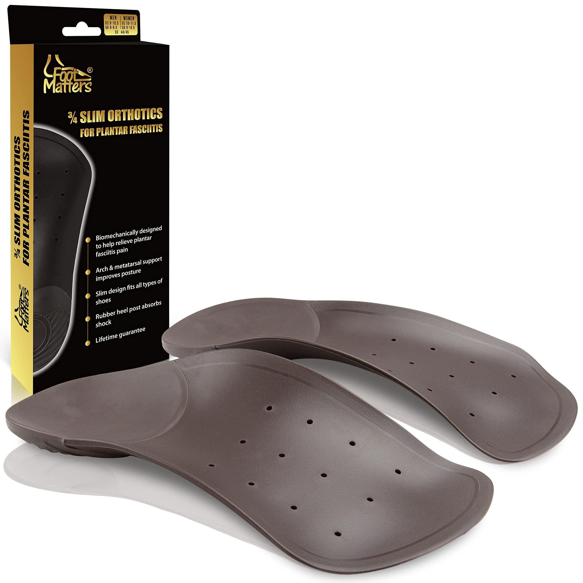 FOOTMATTERS FootMatters 3/4 Slim Orthotic Inserts – for Plantar Fasciitis Pain Relief –Insoles for Women and Men with Arch Support & Heel Cup (L – US Men 11-13)