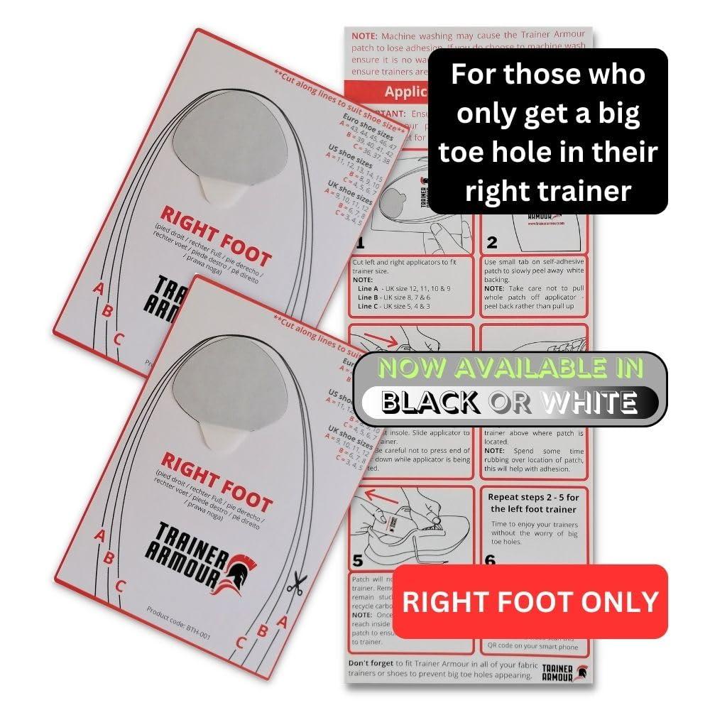 Trainer Armour Trainer Armour - Big Toe Hole Preventer, self-Adhesive Patches with a Clever applicator. Shoe Toe Burst Toe Box Blowout Prevention Insert, Toe Hole Area Repair Patch. for Running Shoes and Sneakers.