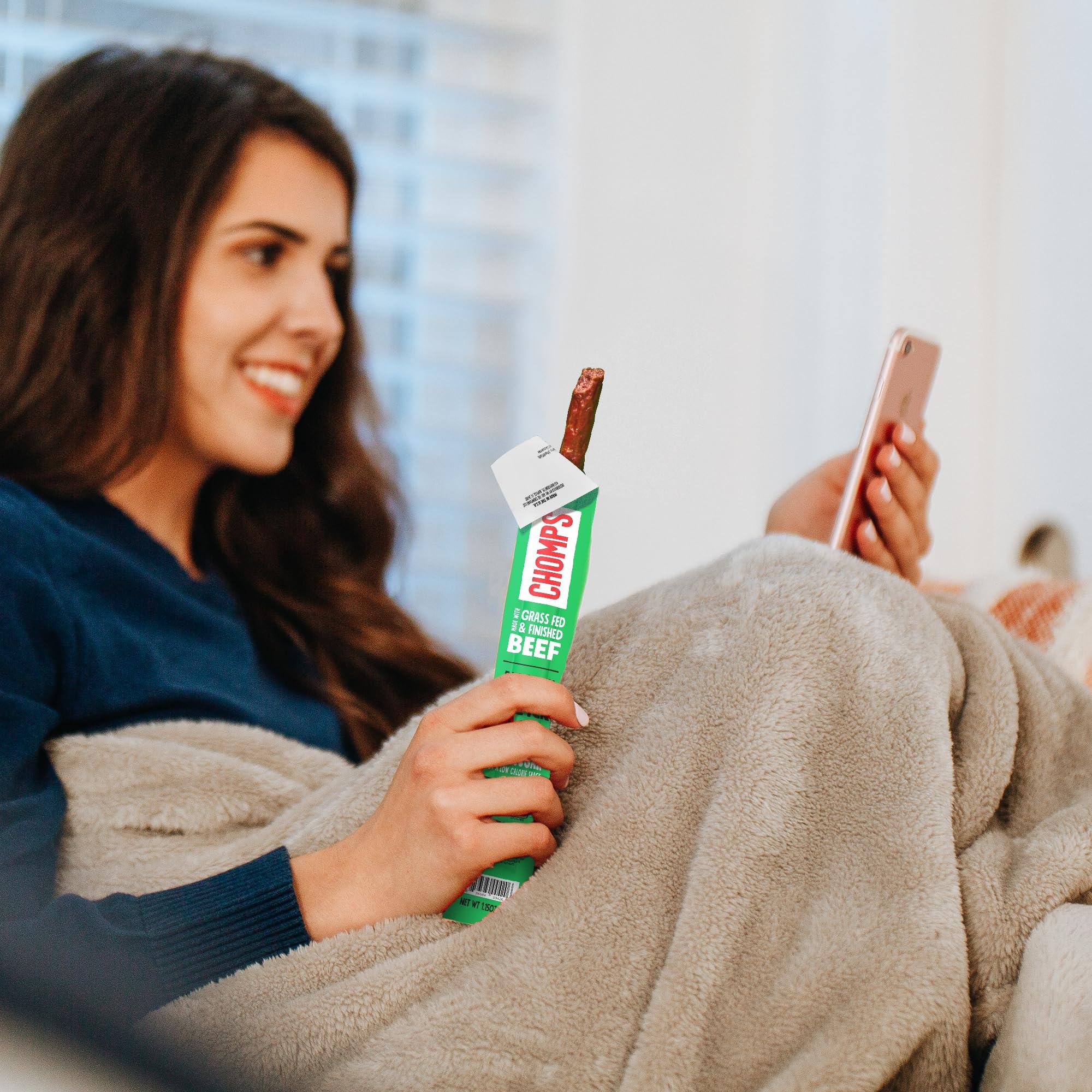 Chomps Chomps Grass-Fed and Finished Jalapeo Beef Jerky Snack Sticks 24-Pack - Keto, Paleo, Whole30, 10g Lean Meat Protein, Gluten-Free, Zero Sugar Food, Non-GMO