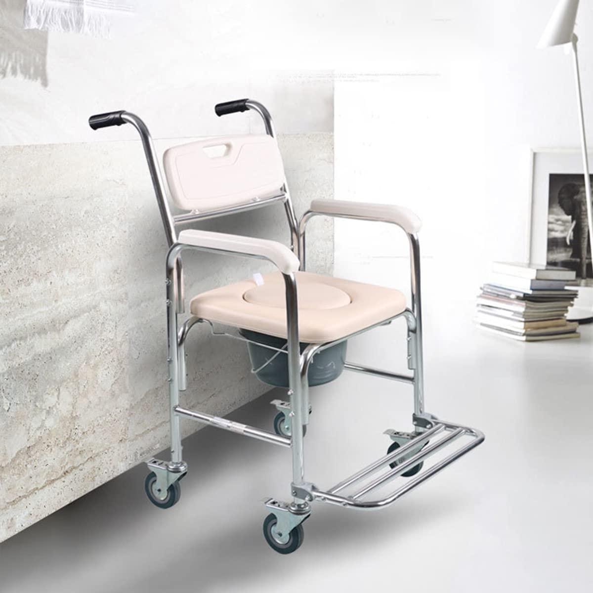 Createshao Createshao Folding Toilet Chair with Wheels Household Aluminum Portable Movable Elderly Toilet Showering with Seat Handle