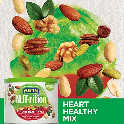 Planters NUT-rition Heart Healthy Nut Mix (9.75 oz Canister, Pack of 3) - Variety Nut Mix with Peanuts, Almonds, Pistachios, Pecans, Walnuts, Hazelnuts & Sea Salt
