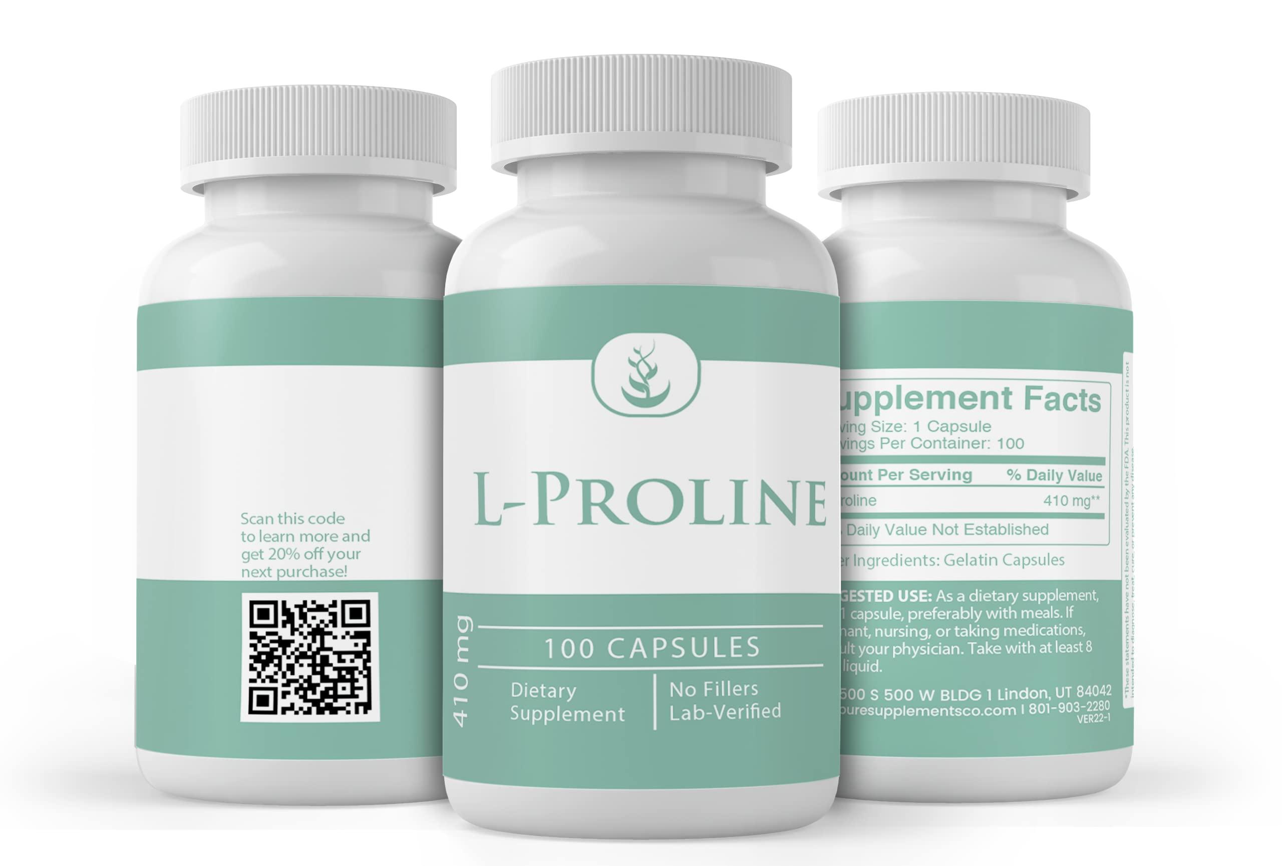 Pure Organic Ingredients Pure Original Ingredients L-Proline, (100 Capsules) Always Pure, No Additives Or Fillers, Lab Verified