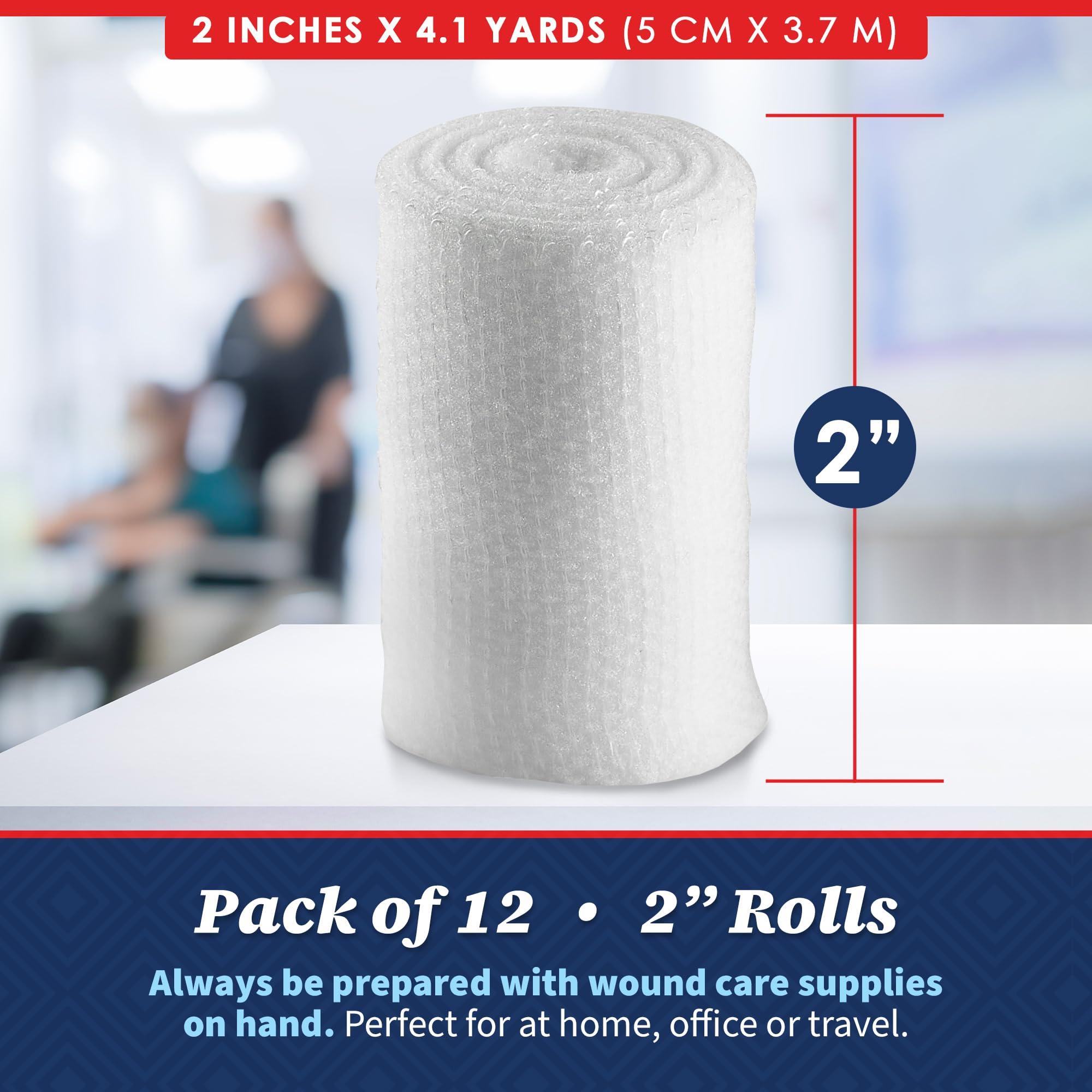 MEDca Gauze Bandage Rolls - (12 Pack) 2 in x 4.1 Yards Per Roll of Medical Grade Gauze Bandage and Stretch Bandage Wrapping for Dressing All Types of Wounds and First Aid Kit by MEDca, (2-Inch, 12 Pcs)