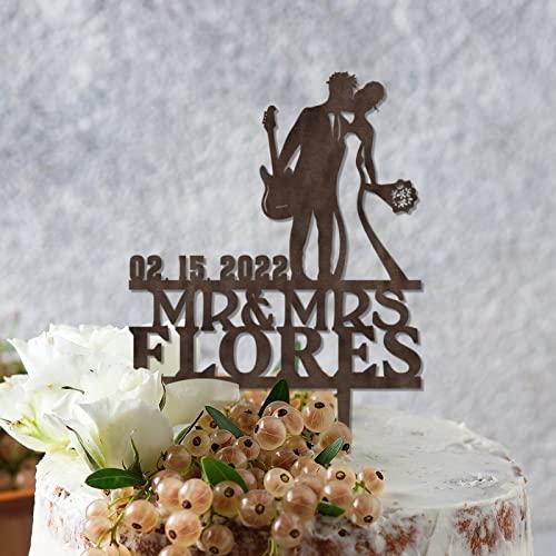 YJHLBHDIAN Mr and Mrs Cake Topper for Wedding Married Anniversary Cake Topper African American Couple Silhouette Musician Wedding Cake Topper Personalized Couple Last Name Cake Topper Wood Cake Toppers