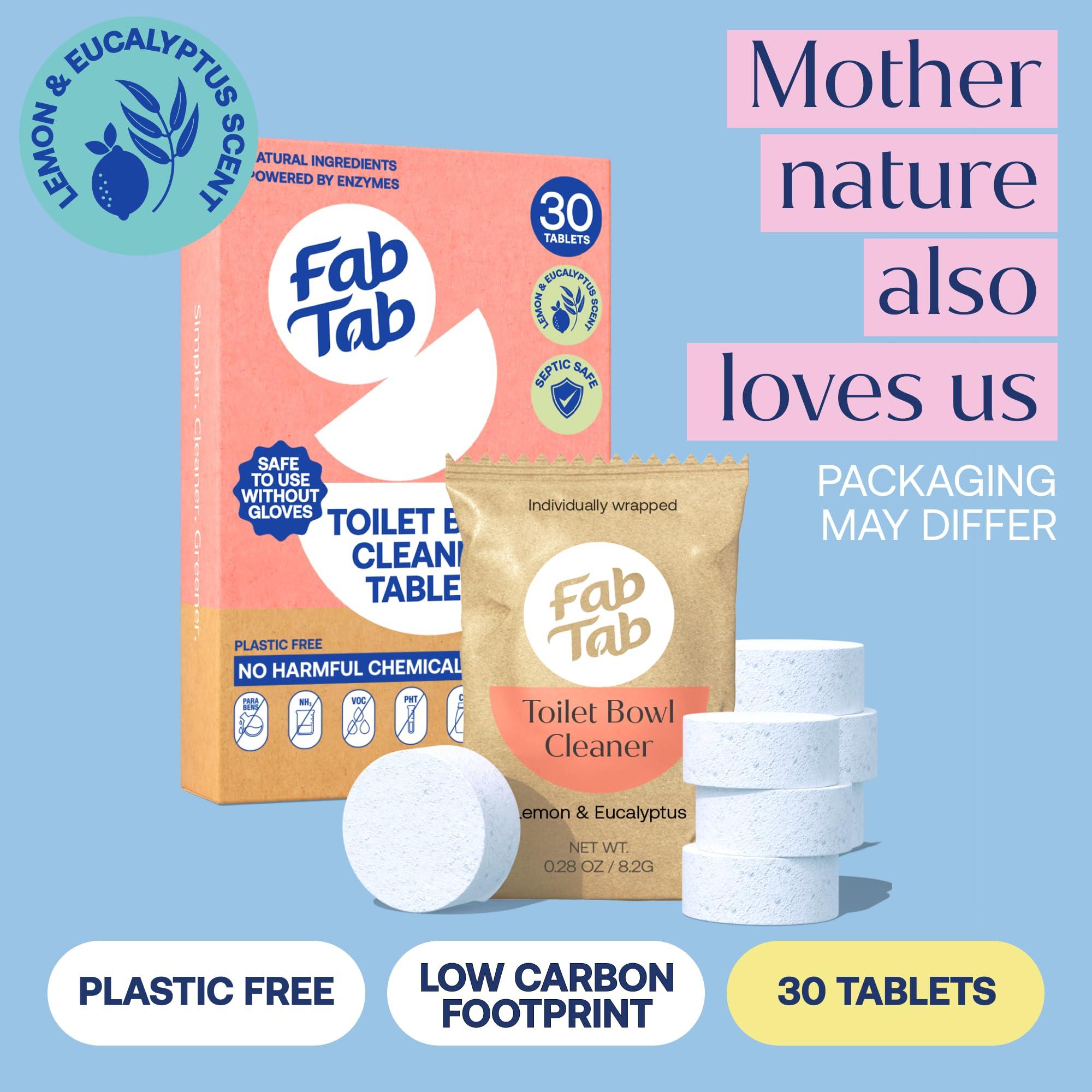 Fab Tab Fab Tab Toilet Bowl Cleaner Tablets- No Harsh Chemicals | Removes Rust & Stains | Natural Cleaning Products | Family and Pets approved Plastic-Free