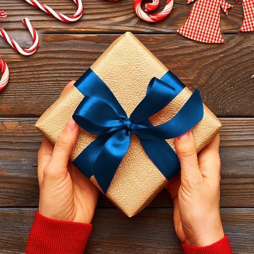 Xioabre Blue Ribbon for Christmas Tree 1 Inch 25 Yards Ribbon for Gift Wrapping, Navy Blue Ribbon Blue Christmas Ribbon Perfect for Hair Ribbon Bow Flower Bouquet Halloween Balloon Ribbon Gift Ribbon