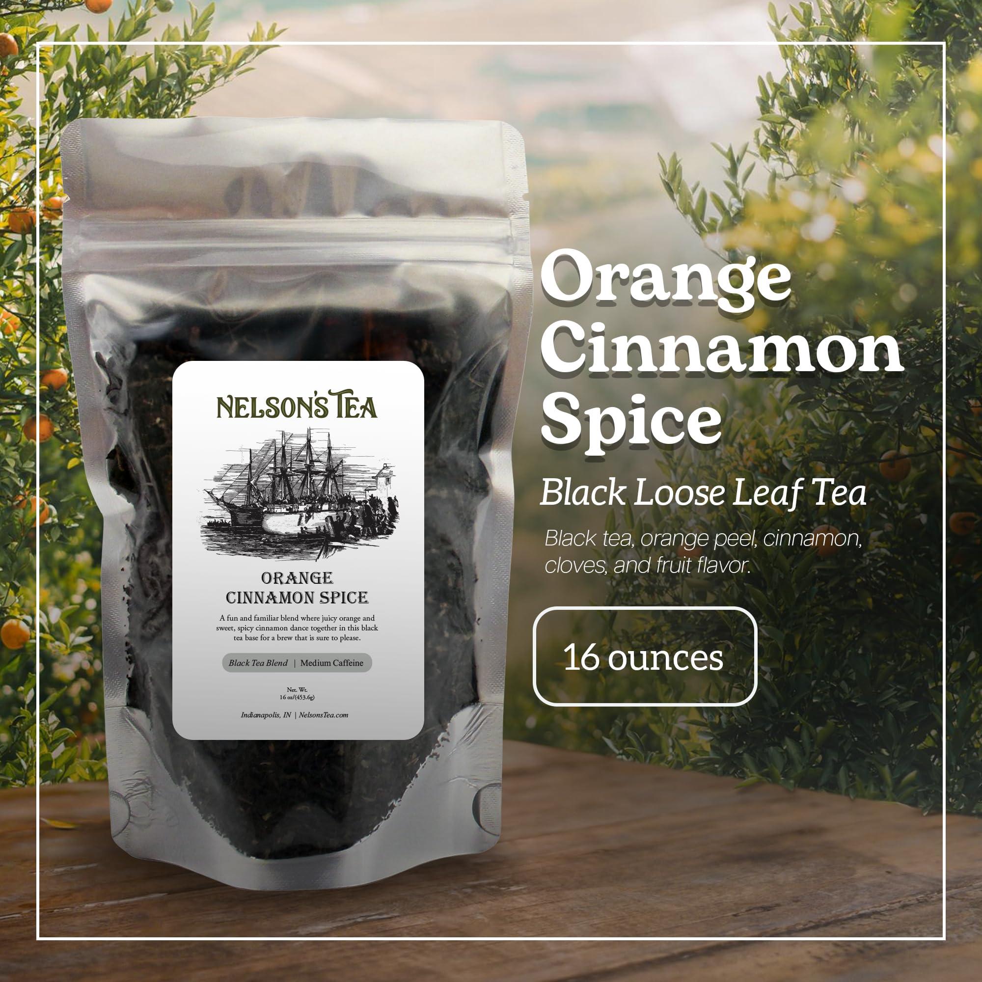 Nelson's Tea Nelson\'s Tea Orange Cinnamon Spice: Warmth and Naturally Sweet Black Tea Infused with Zesty Orange Peel, Fragrant Cinnamon, and Bold Cloves, 16 oz.