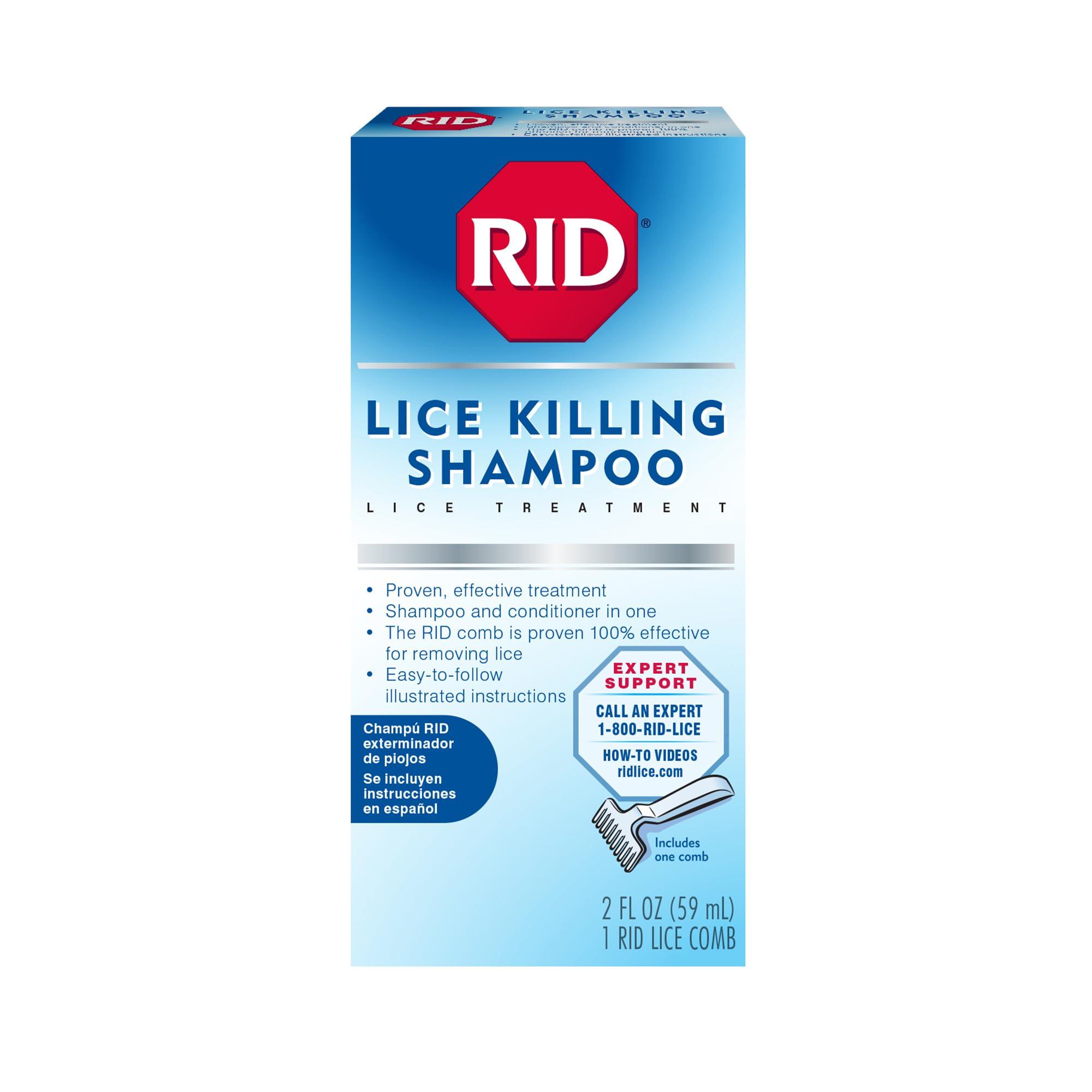 RID Rid Lice Killing Shampoo Proven Effective Head Lice Treatment for Kids and Adults Includes Nit Comb Bottle Ounces, Piece Set, 2 Fl Oz