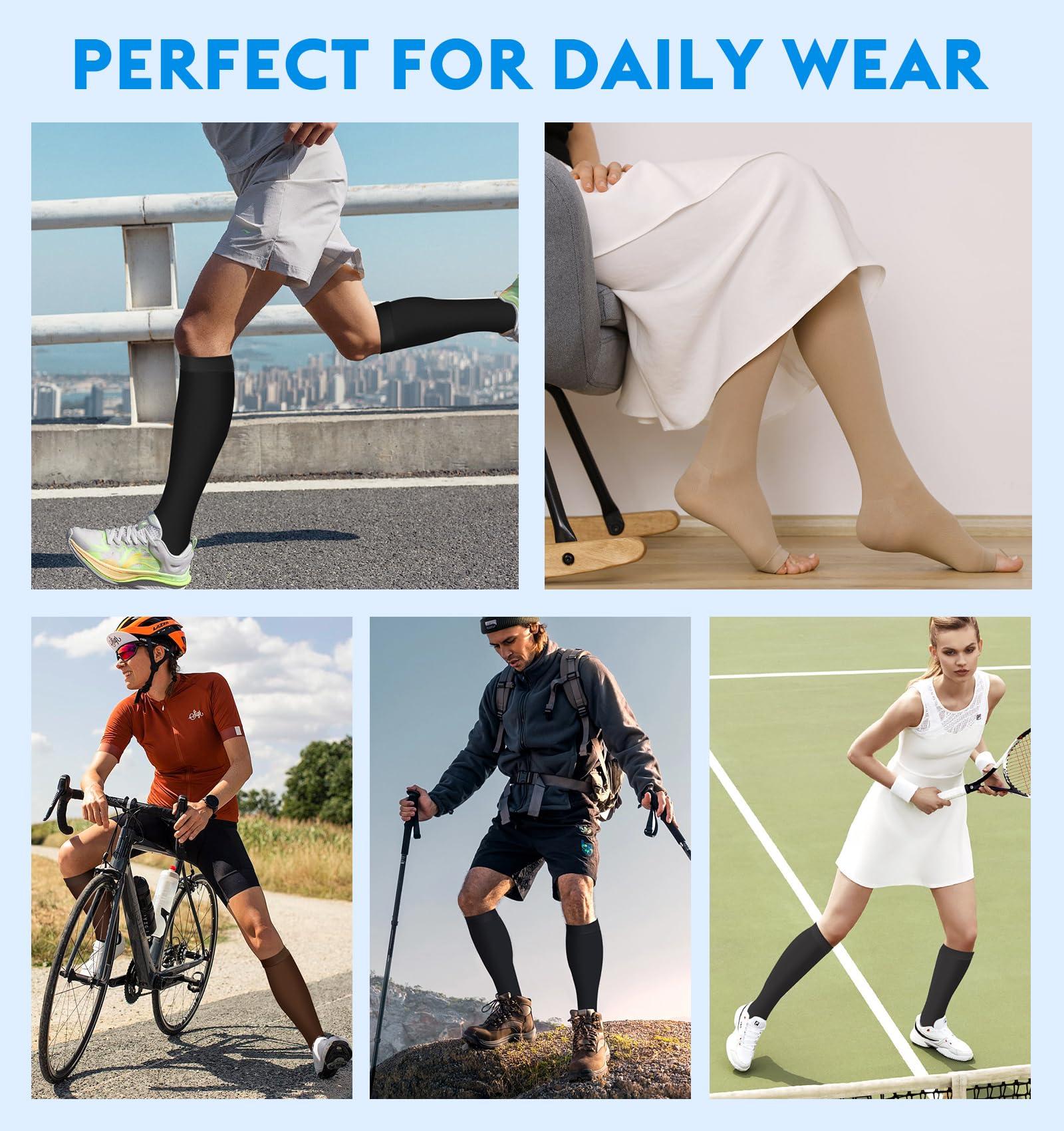 MGANG MGANG 20-30 mmHg Compression Stocking for Men and Women, Medical Compression Socks, Knee High Length, Open Toe, for DVT, Varicose Veins, Relief Shin Splints, Edema, Beige XX-Large