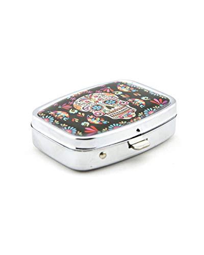 Puka Creations Sugar Skull Pill Box Day of The Dead Medicine Case Skull Travel Pill Box Case